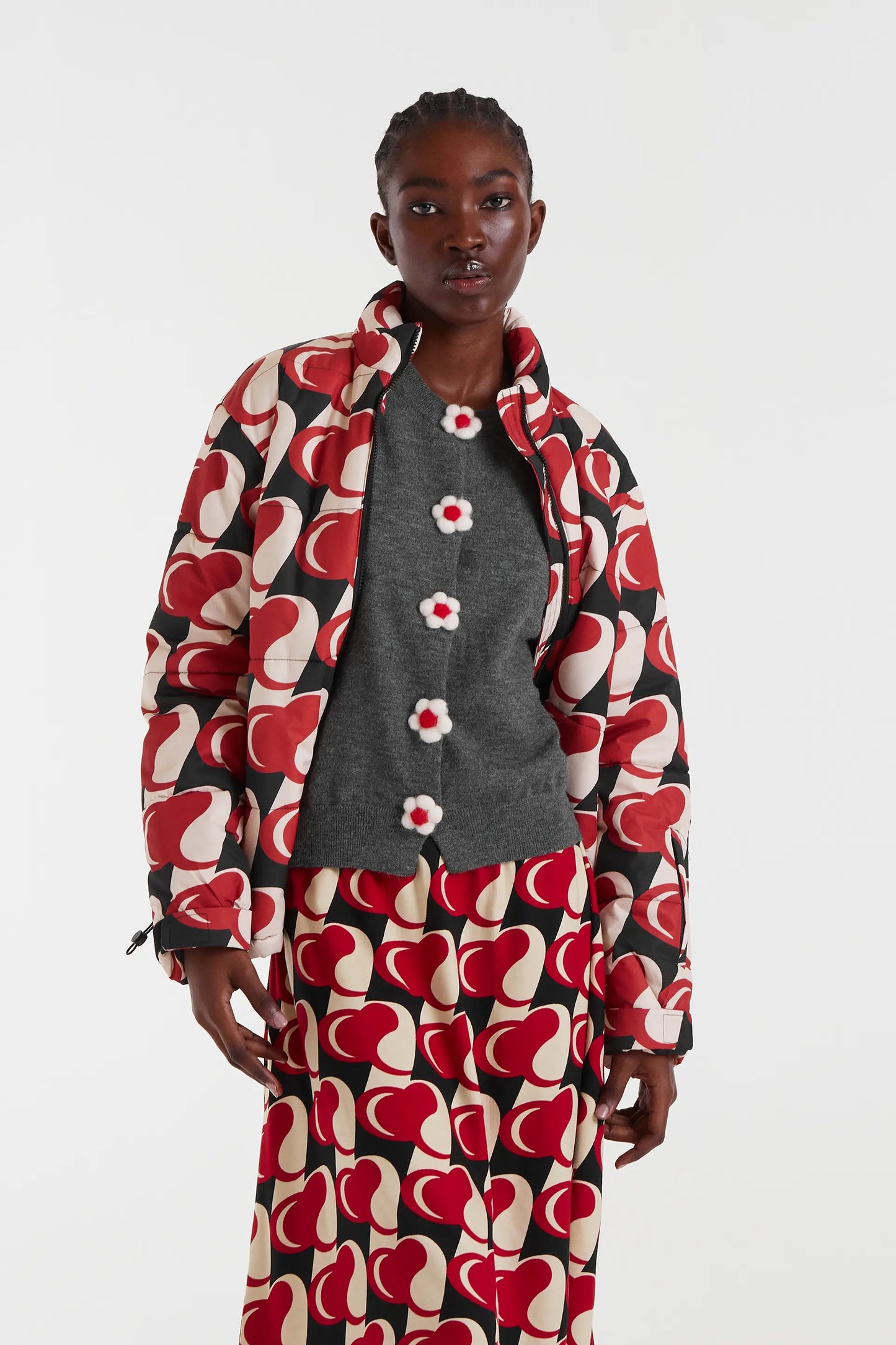 Cardigan in maglia fine con dettaglio floreale grigio