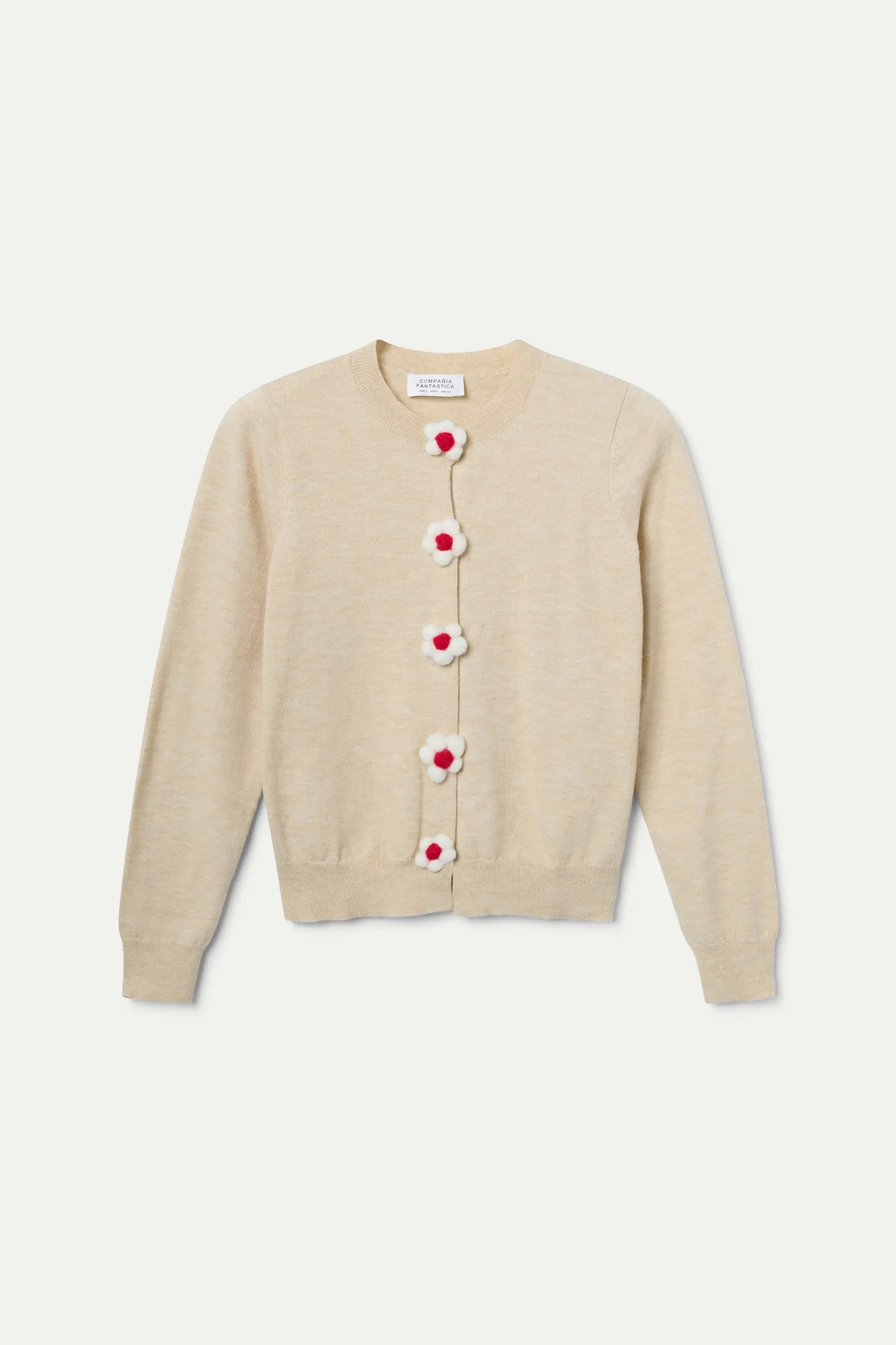 Cárdigan punto fino con detalle floral beige