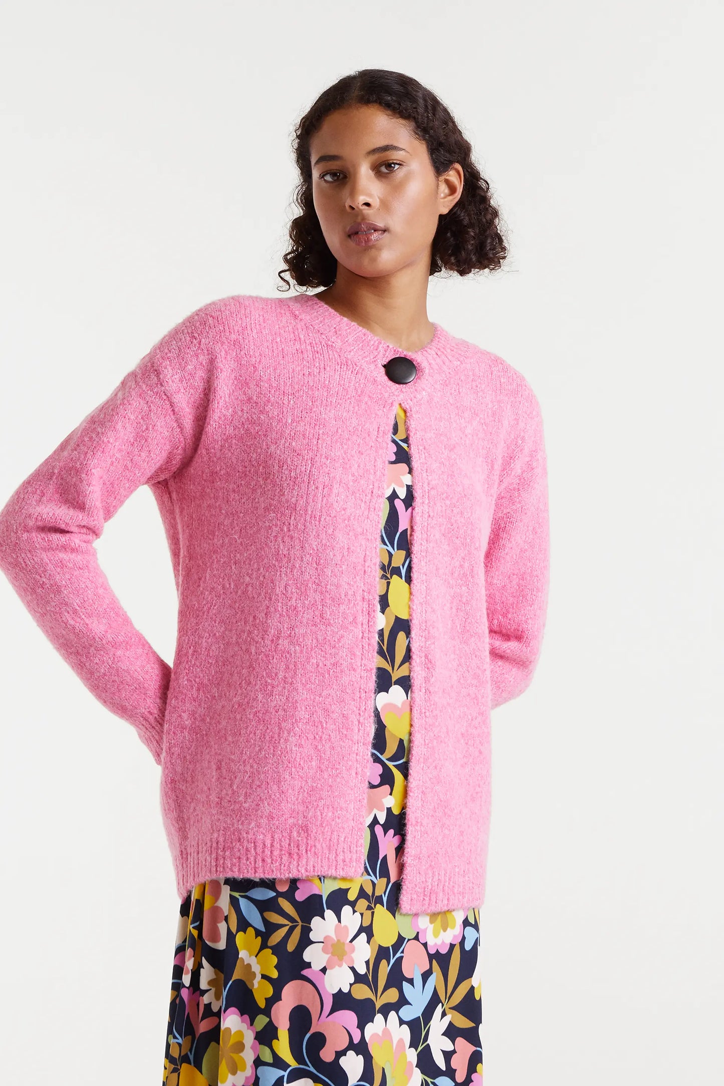 Cardigan in maglia fine rosa