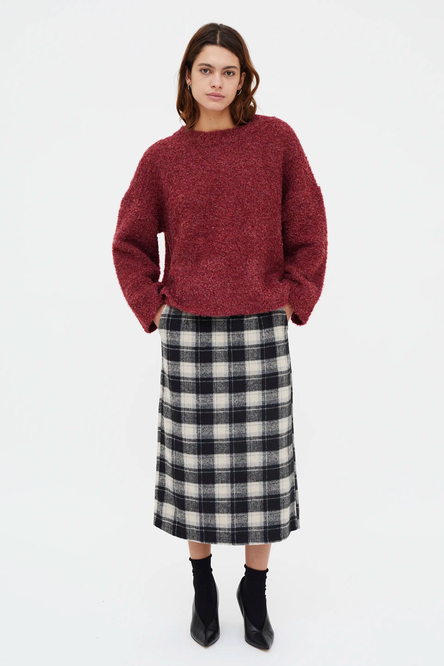 Maglione lavorato a maglia testurizzato bordeaux