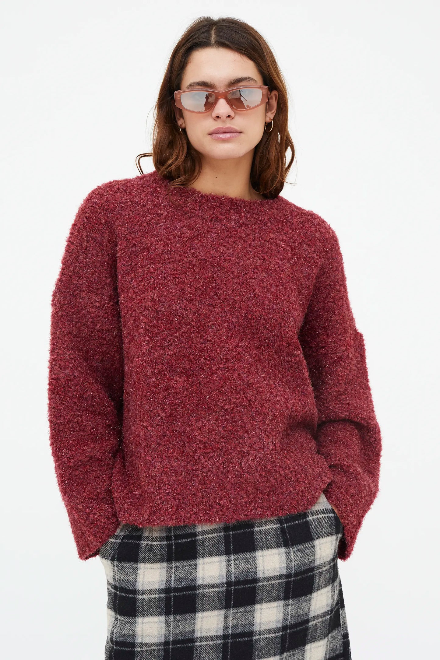 Maglione lavorato a maglia testurizzato bordeaux