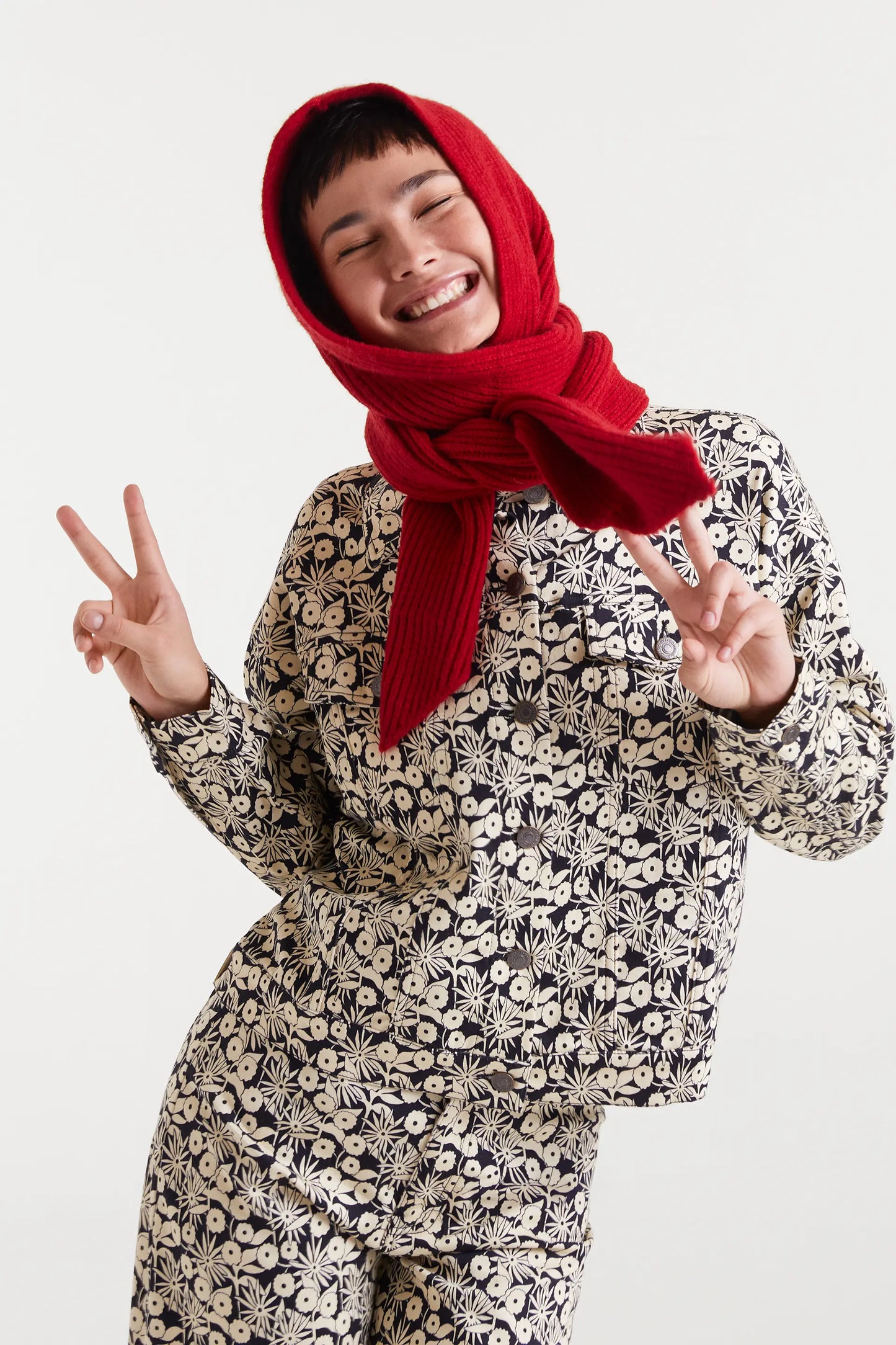 Red fine knit beanie hat