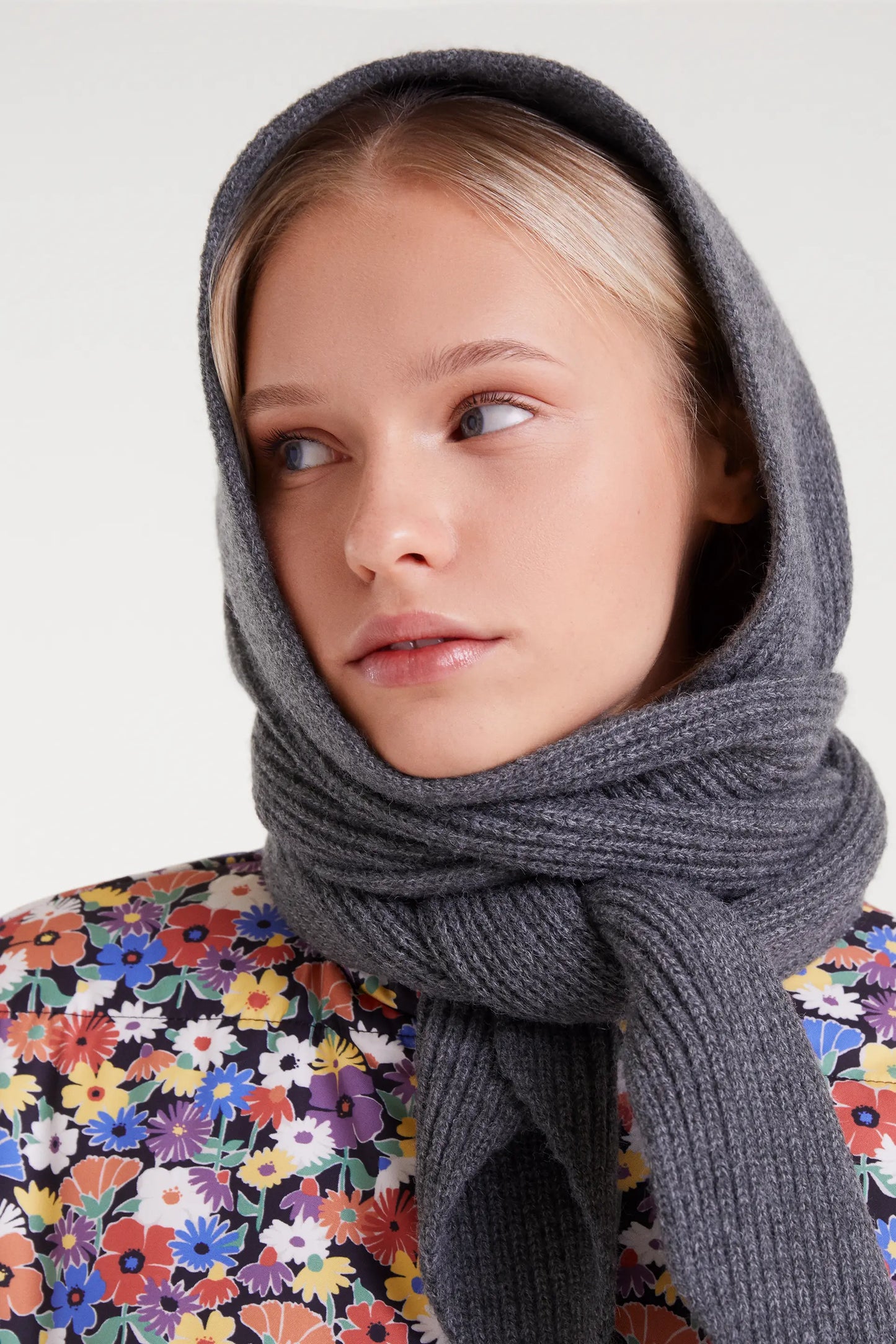 Gray fine knit beanie hat