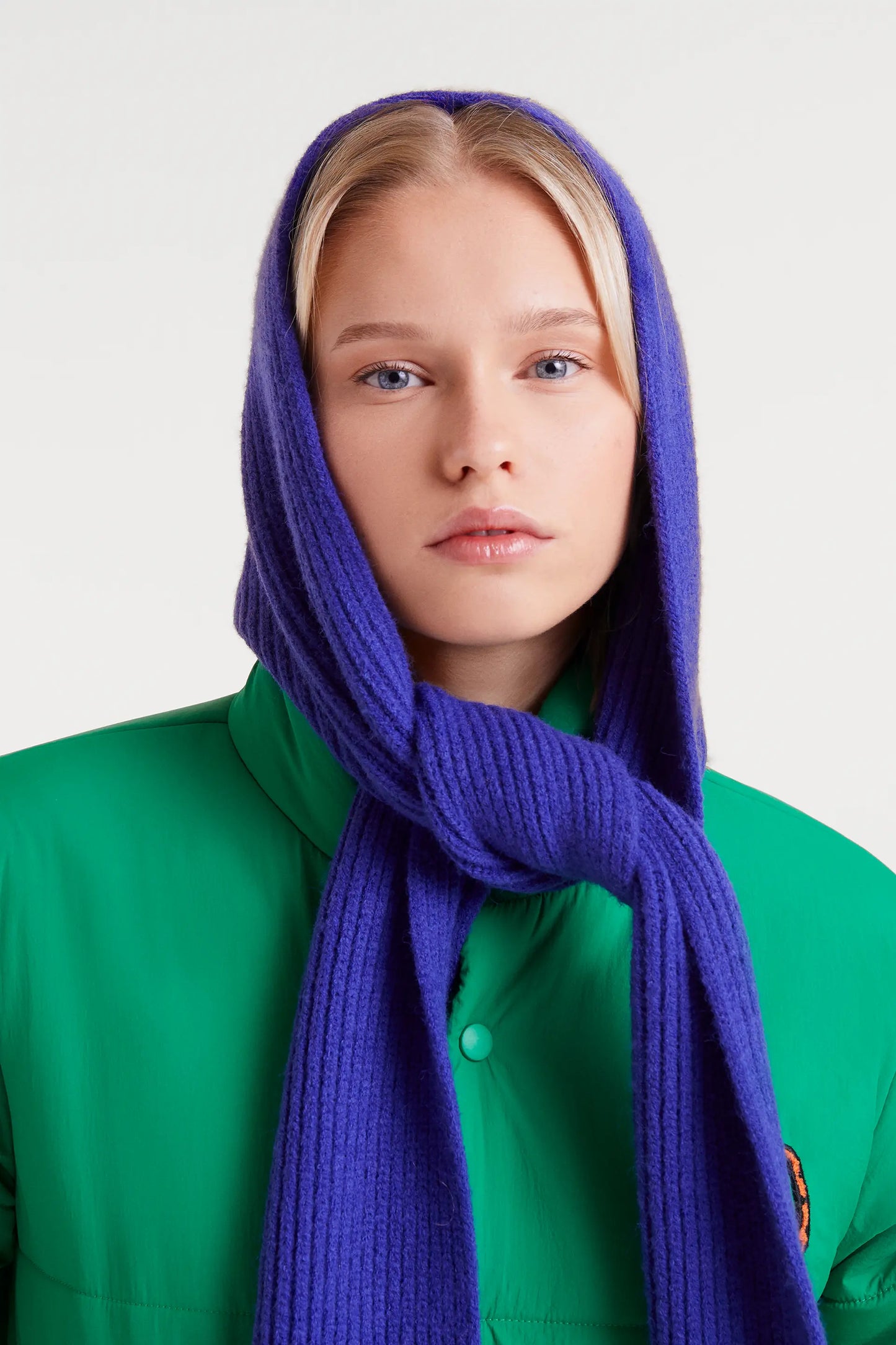 Blue fine knit beanie hat