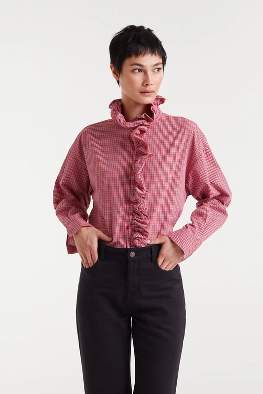 Camisa 100% algodón estampado cuadro vichy rojo