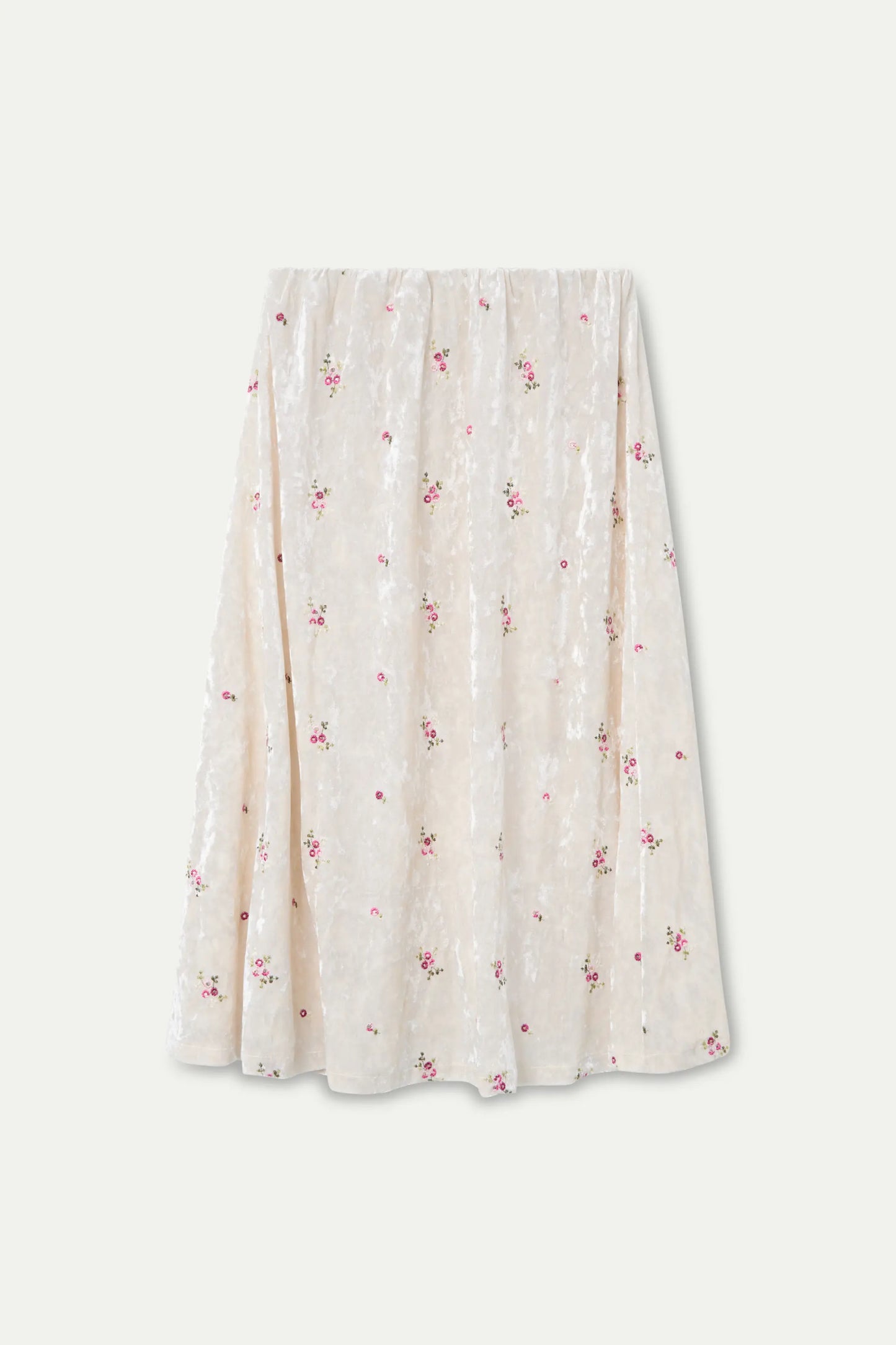 Velvet midi skirt with floral embroidery
