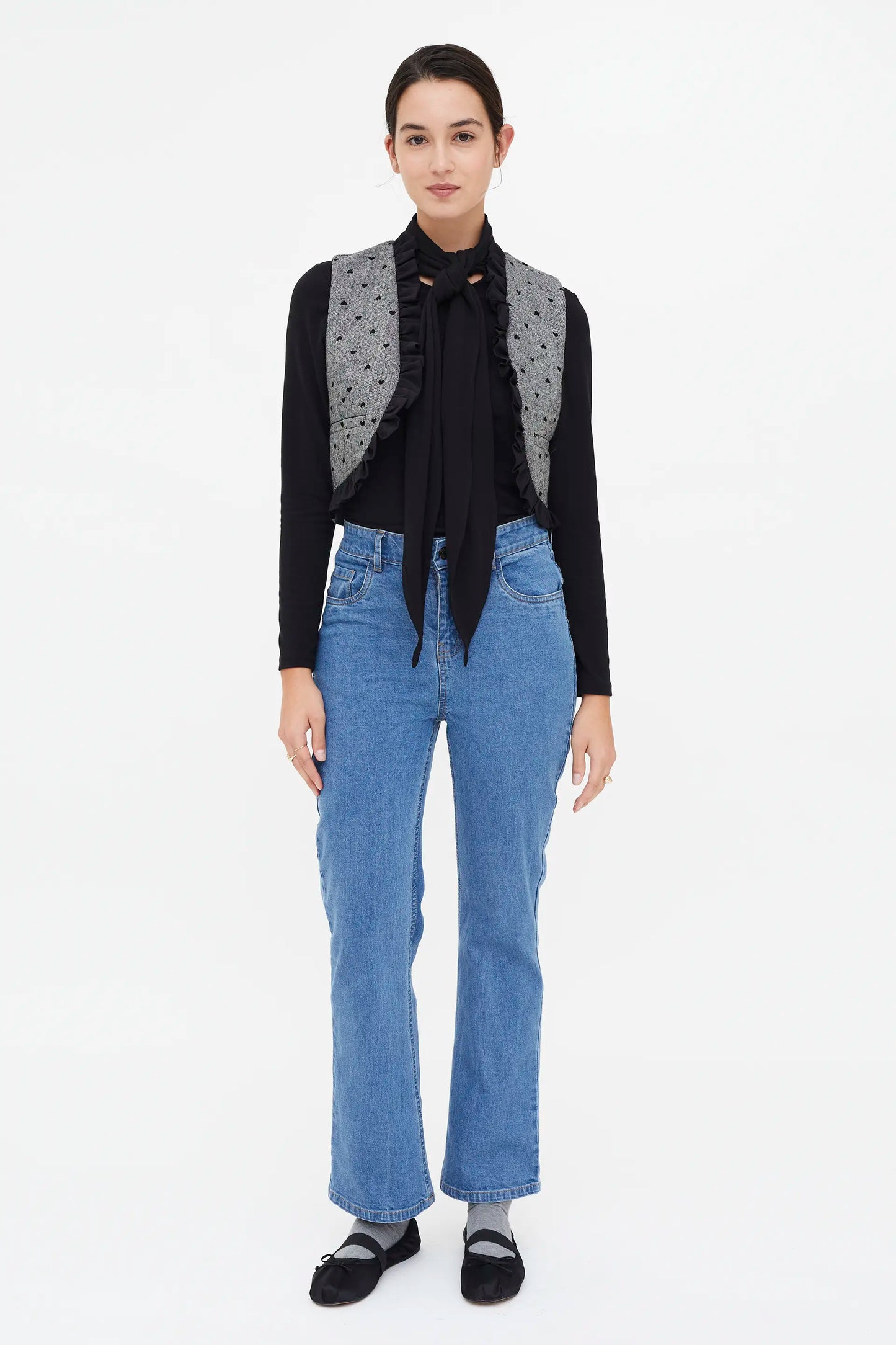 Black heart print tweed vest