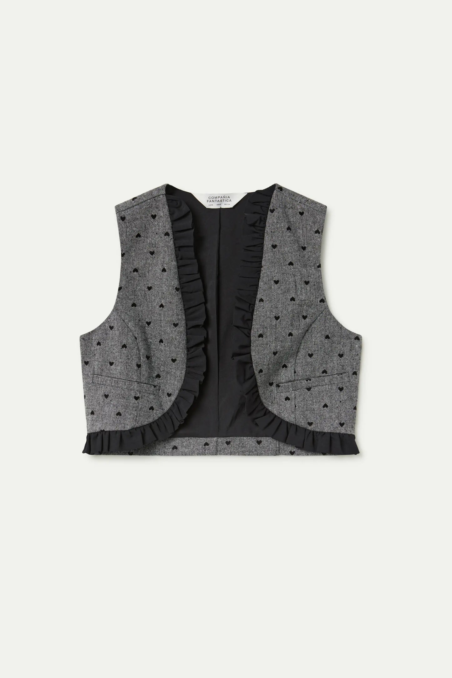 Black heart print tweed vest