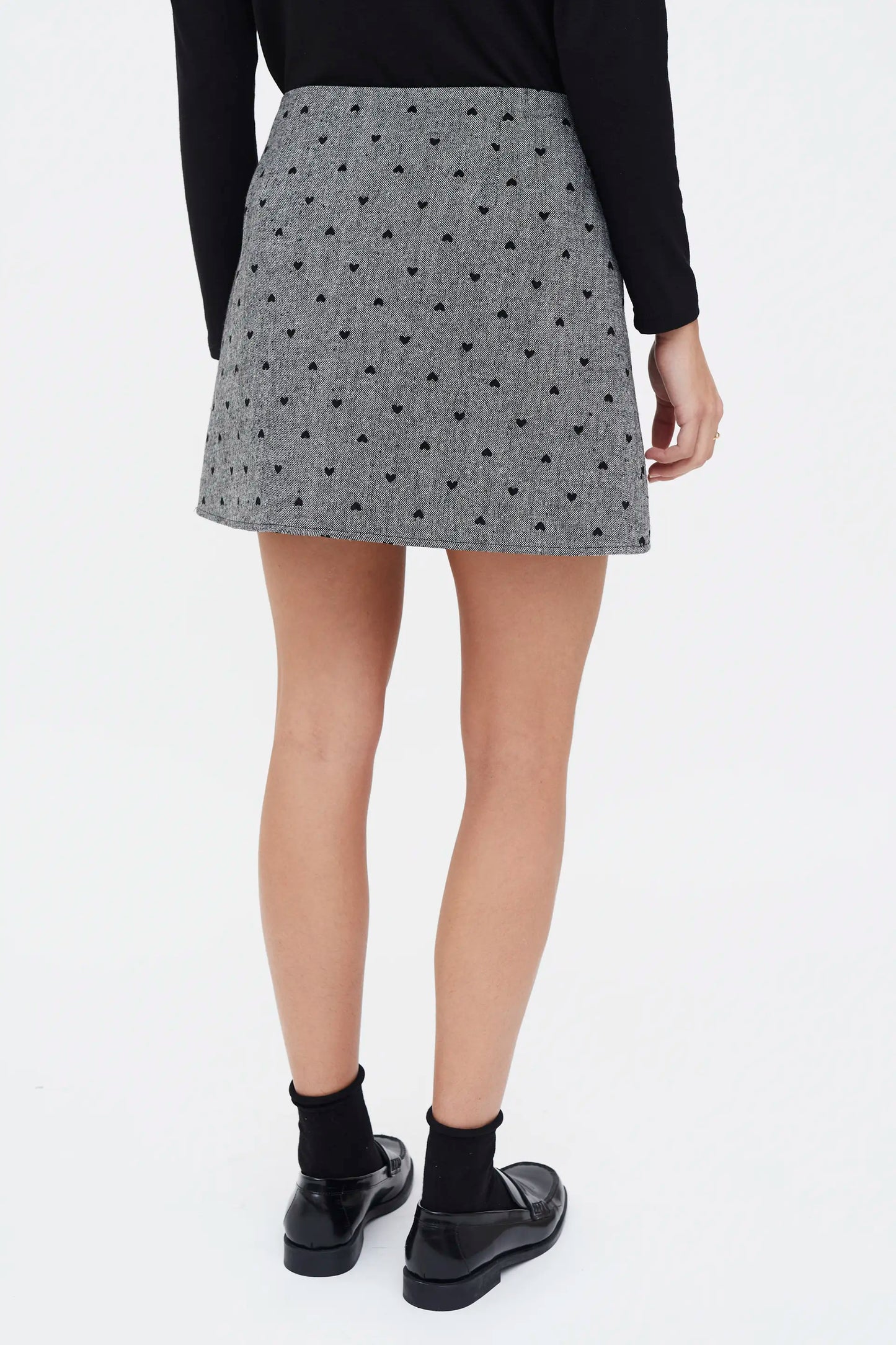 Black heart print tweed skirt