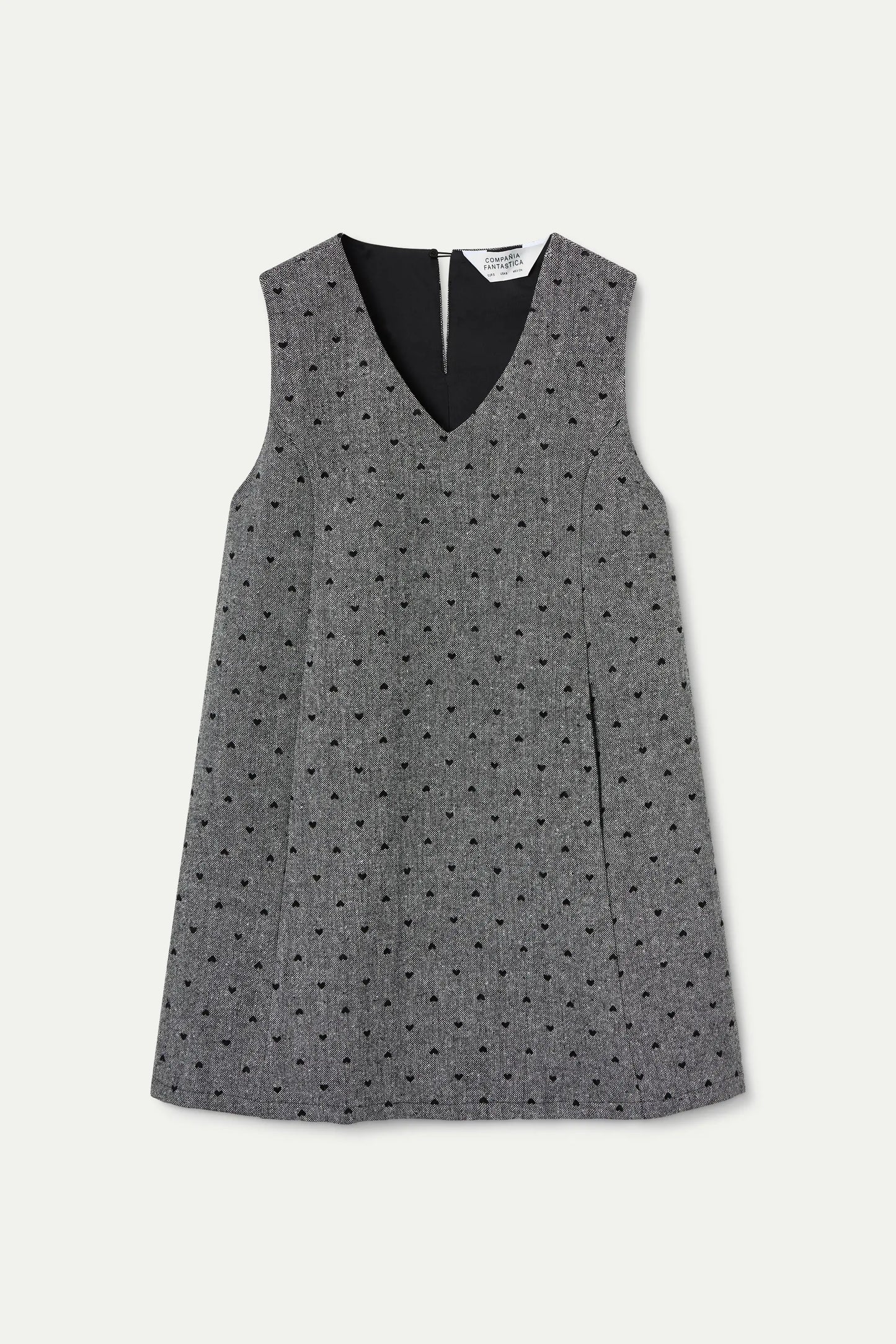 Abito corto in tweed con stampa a cuore nero