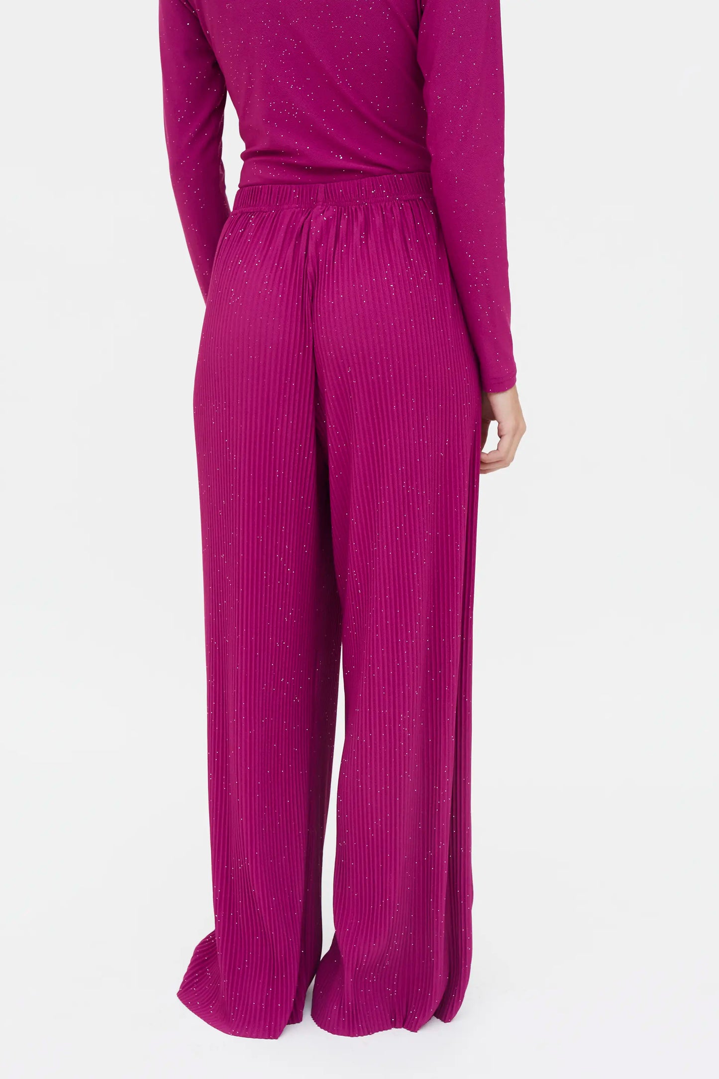 Pleated crepe trousers with magenta lurex