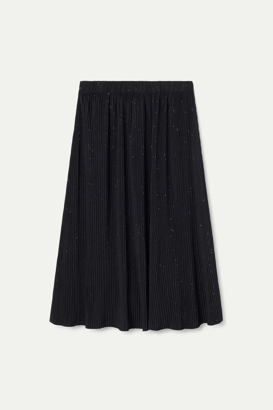 Falda midi negra plisada con lurex
