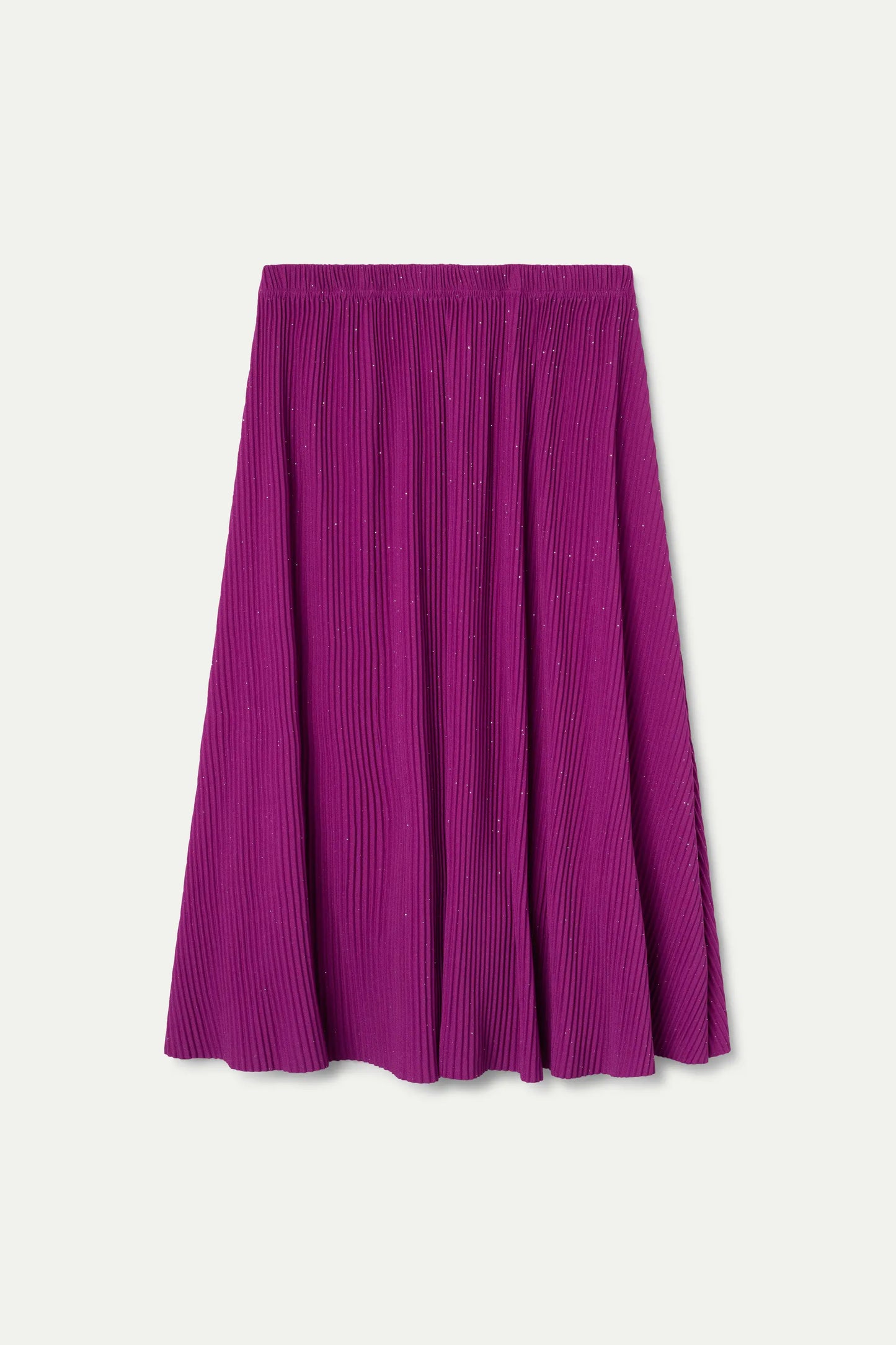 Falda midi magenta plisada con lurex