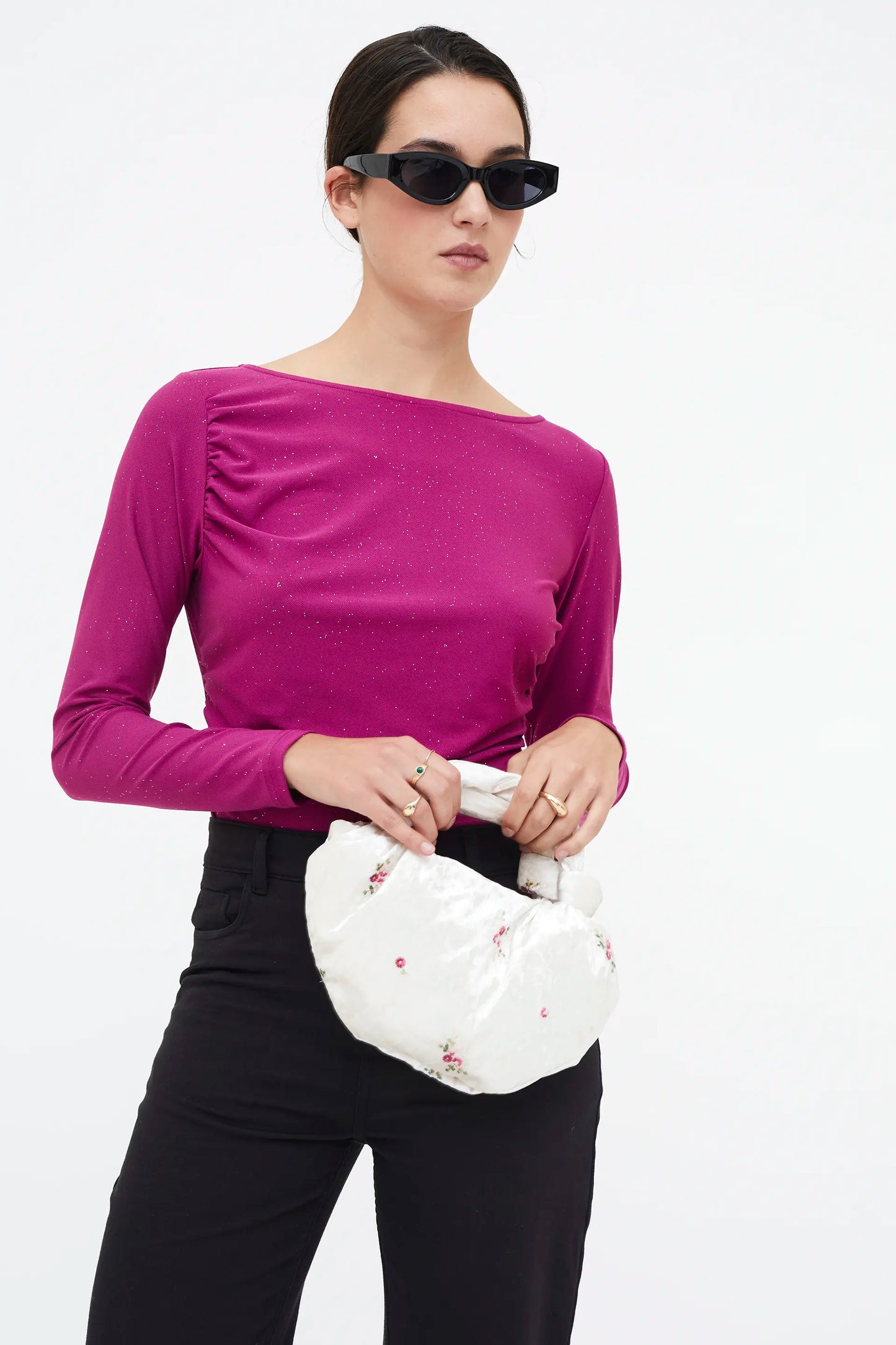 Magenta boat neck t-shirt