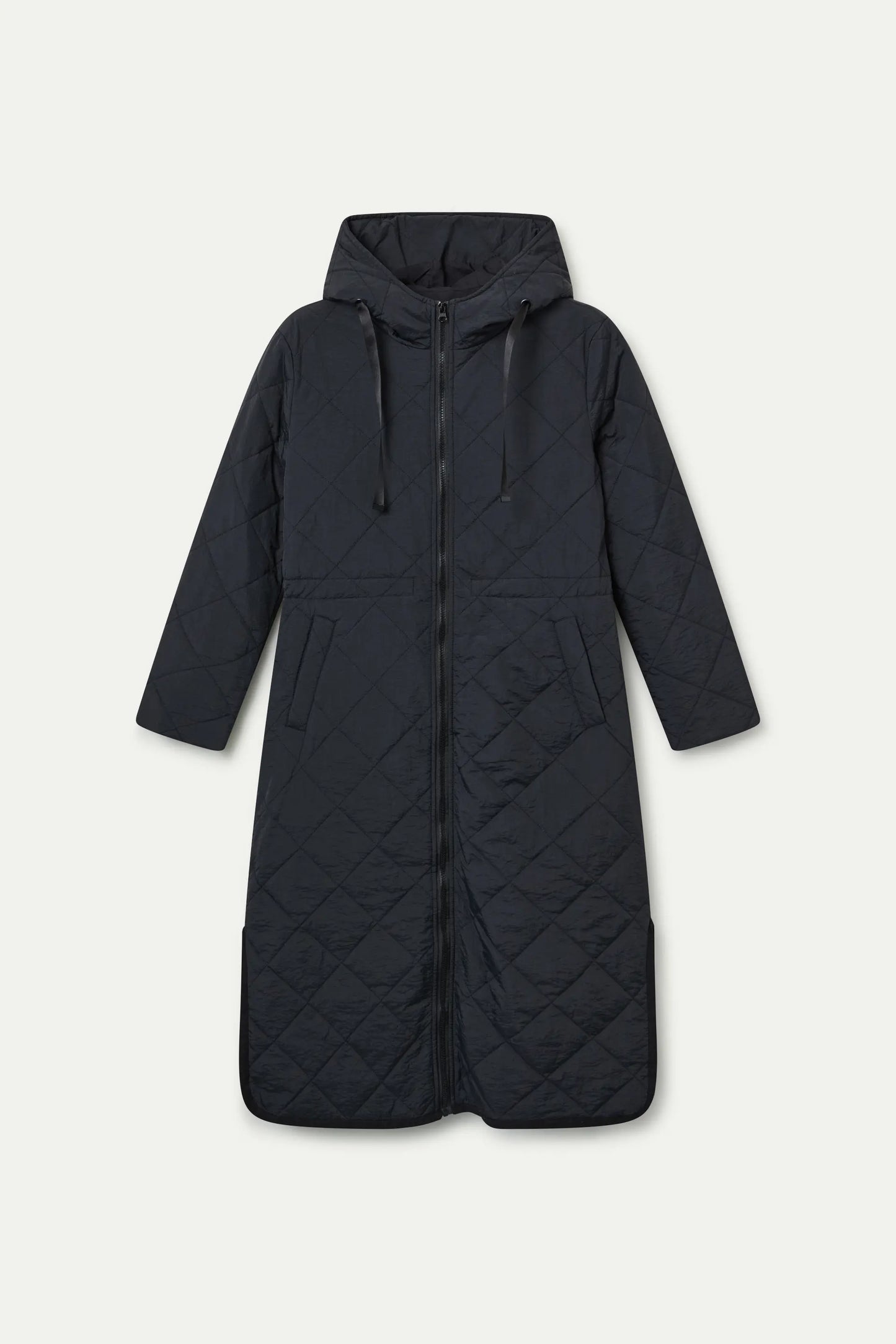 Cappotto lungo imbottito con cappuccio nero