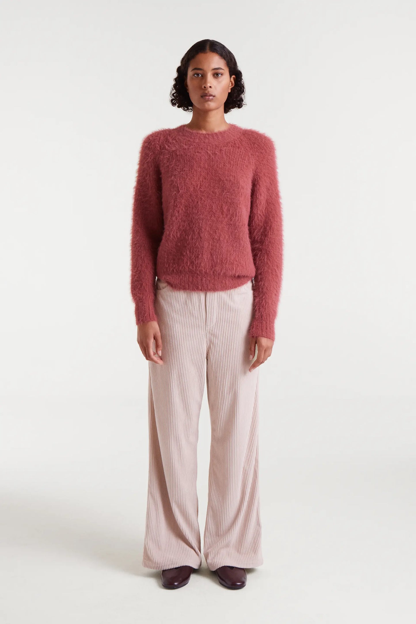 Pantaloni dritti in velluto a coste bianco