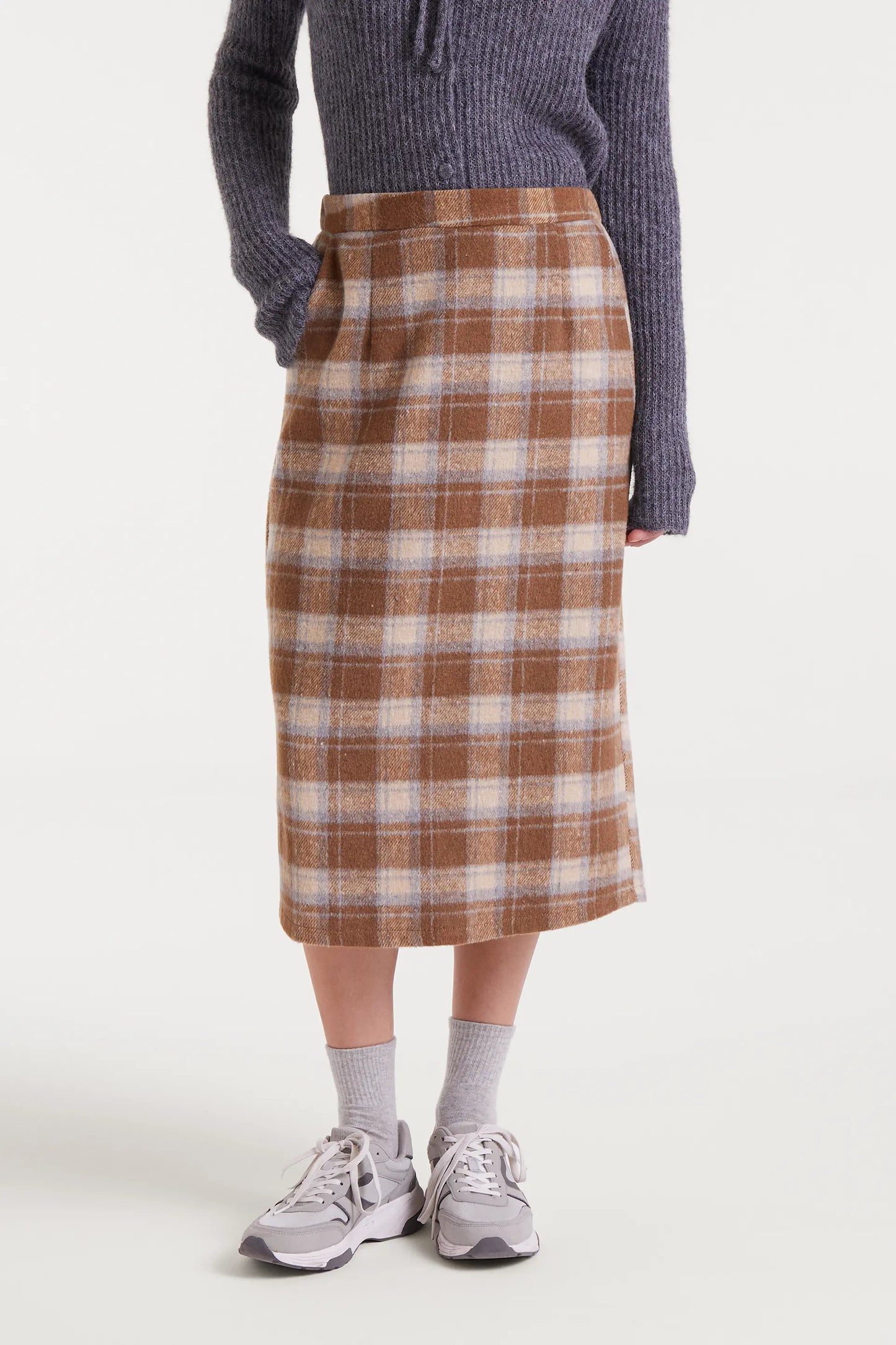 Beige Check Print Skirt