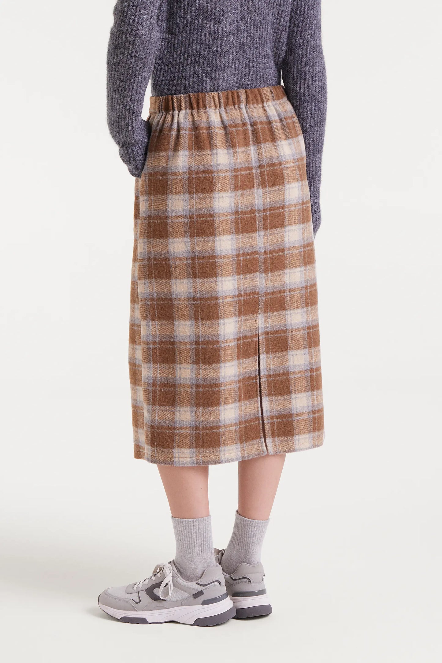 Beige Check Print Skirt