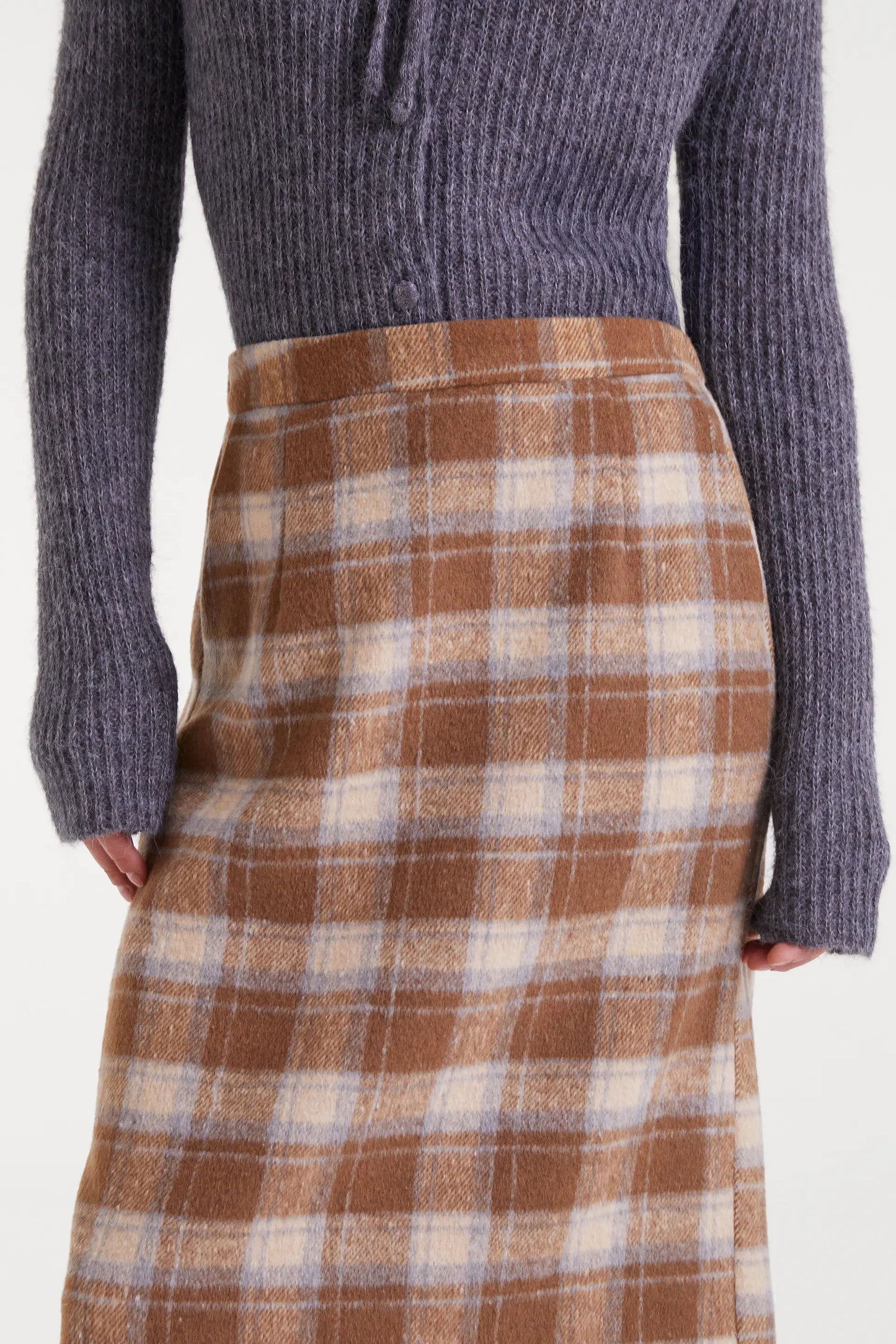 Beige Check Print Skirt