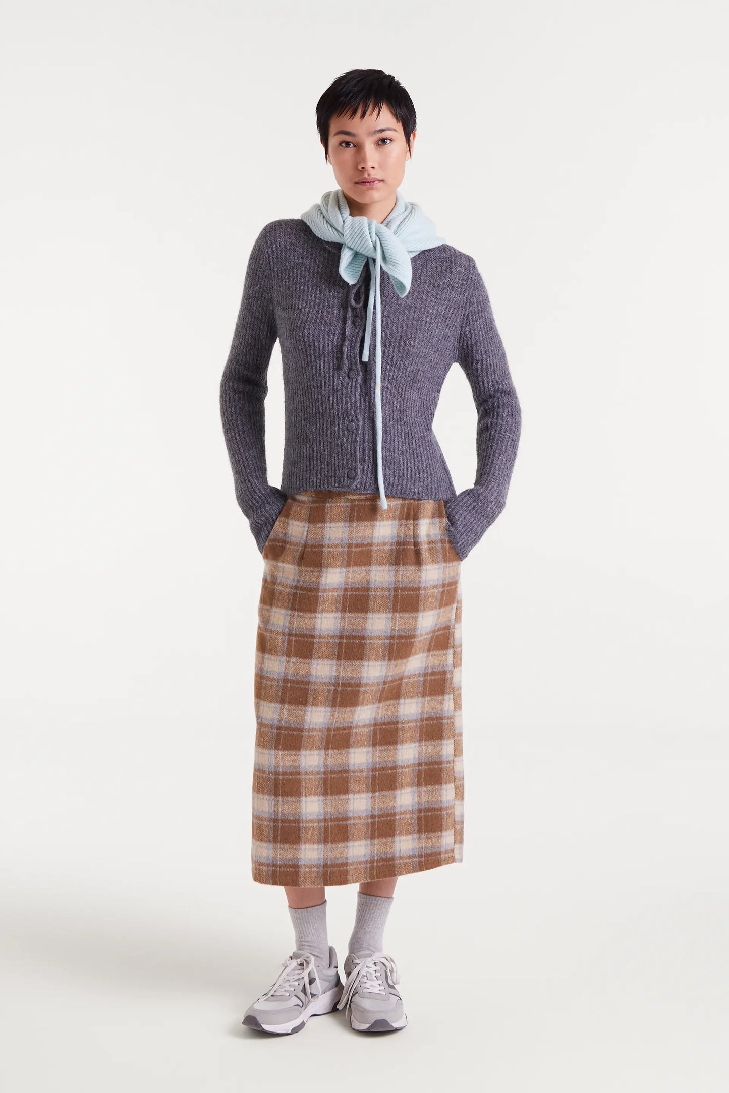 Beige Check Print Skirt