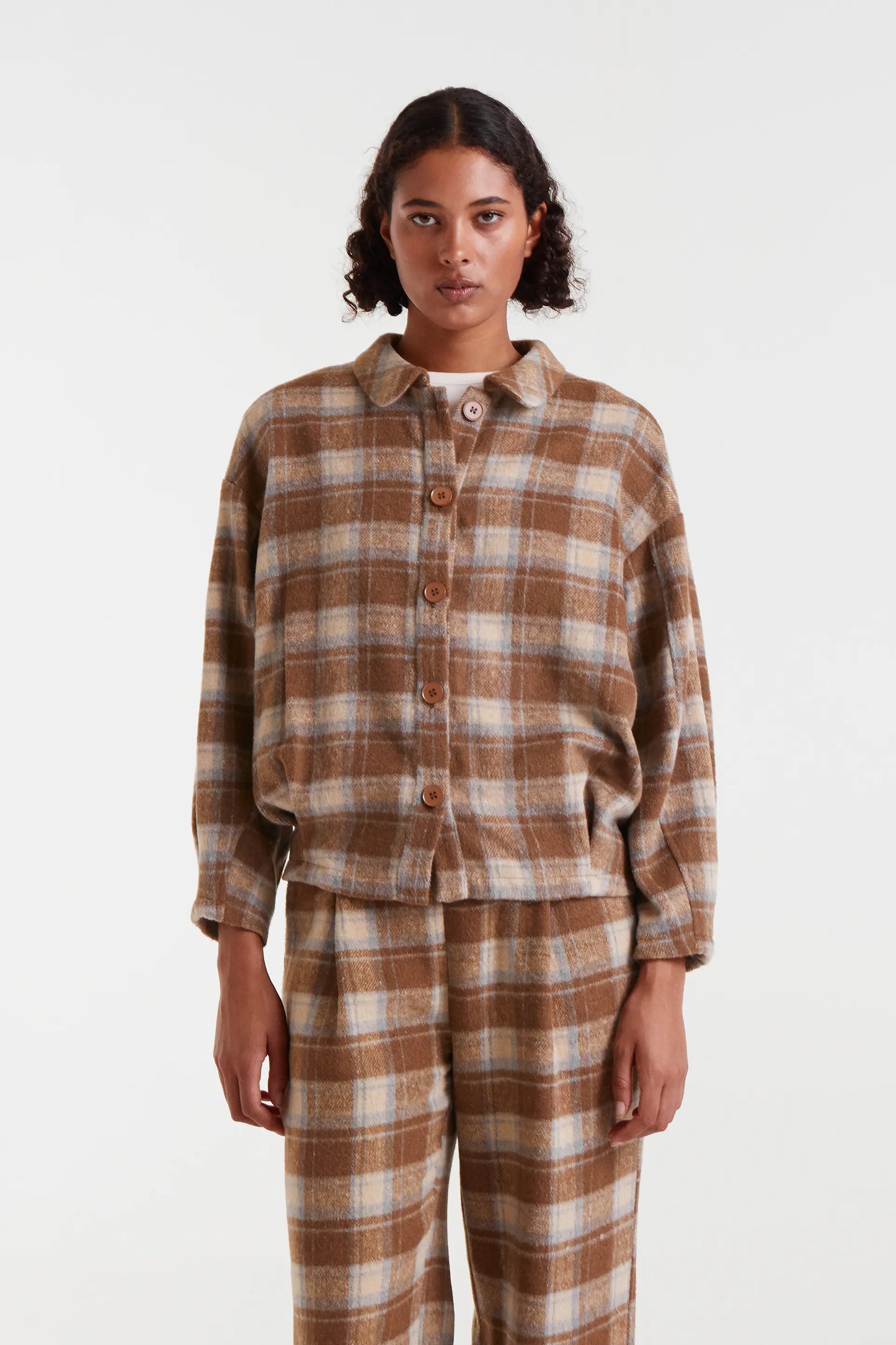 Beige Check Print Shirt