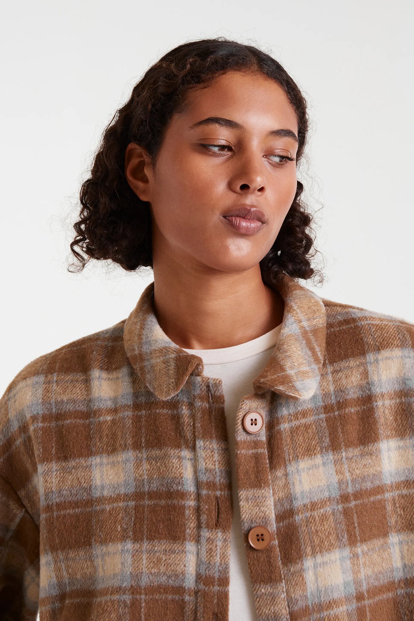 Beige Check Print Shirt