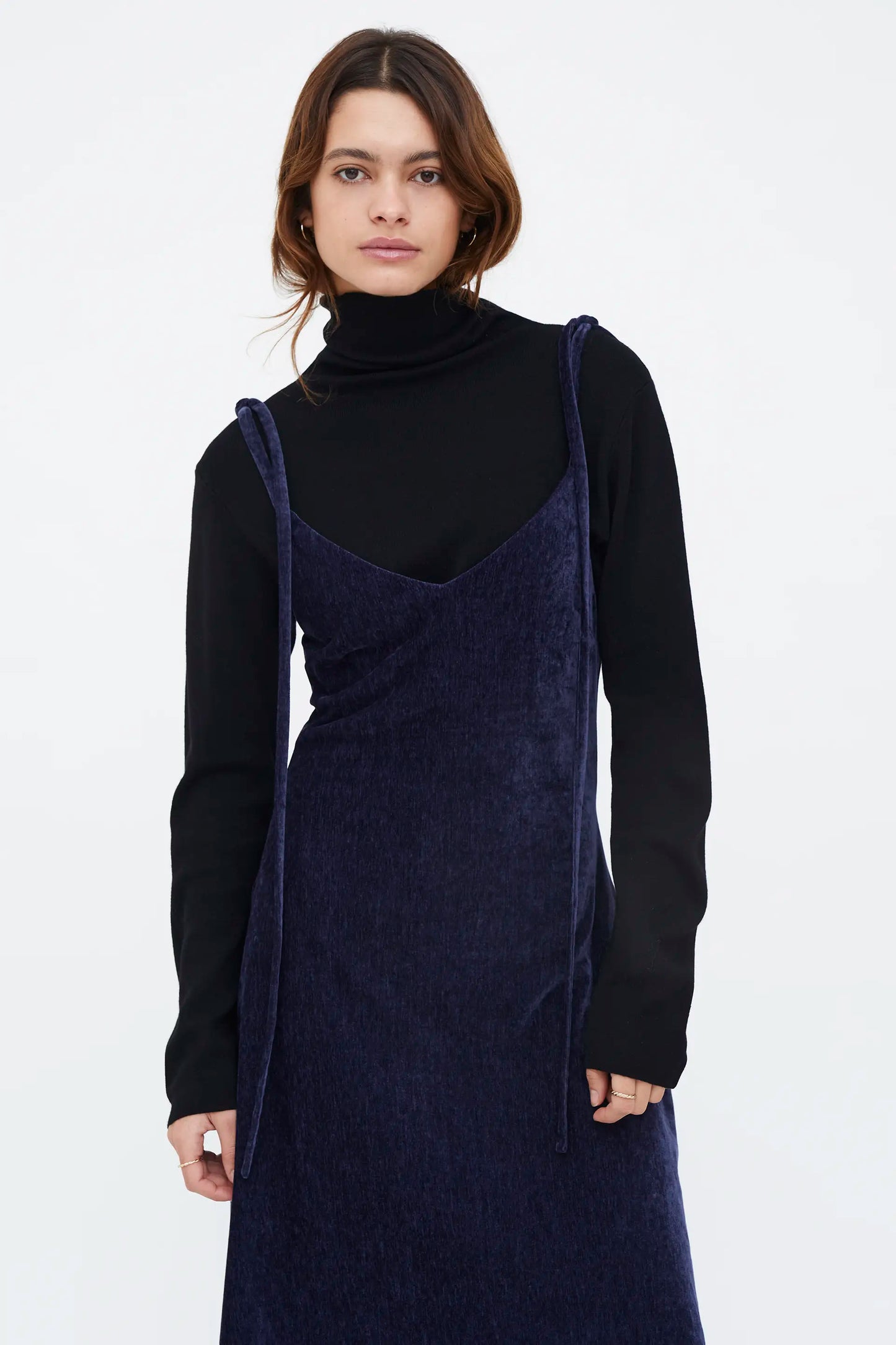 Abito lungo in velluto blu navy