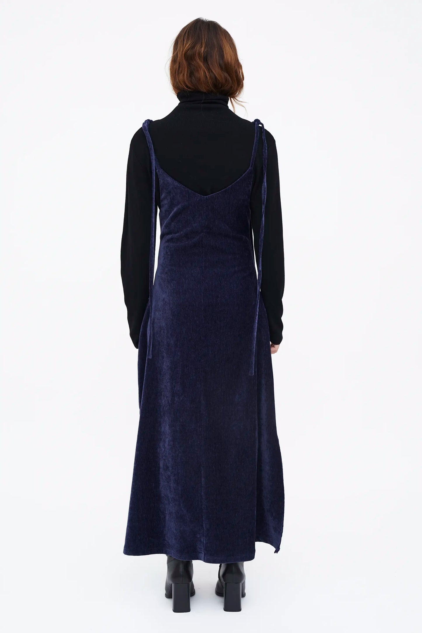 Abito lungo in velluto blu navy