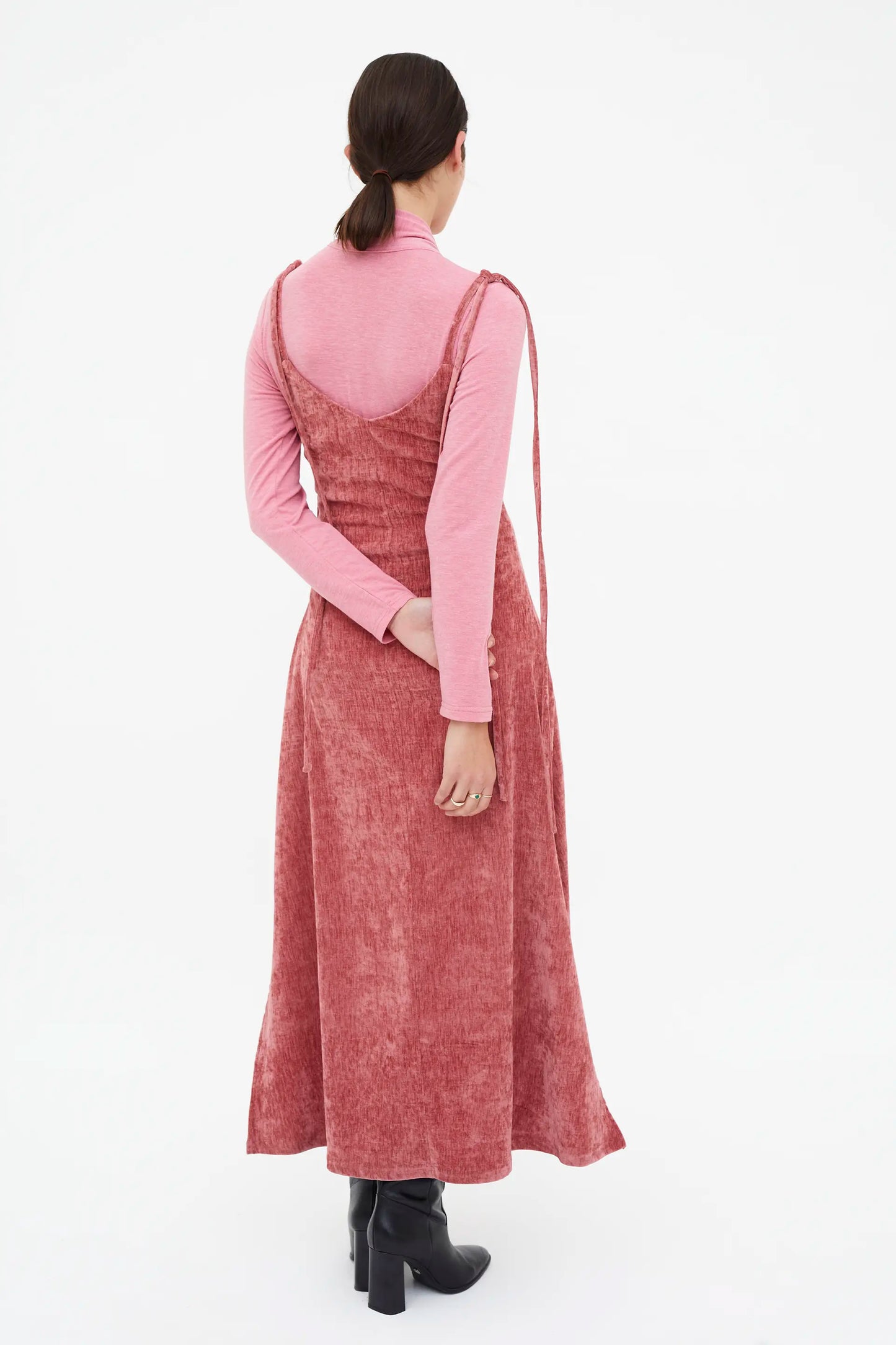 Long pink velvet dress
