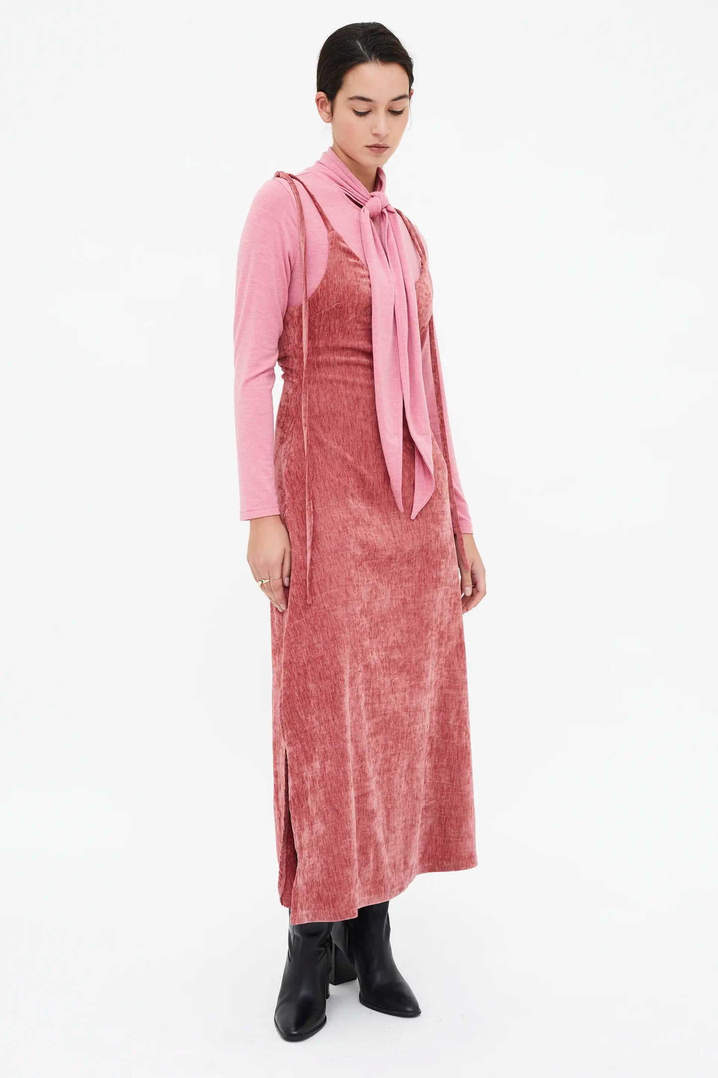 Long pink velvet dress