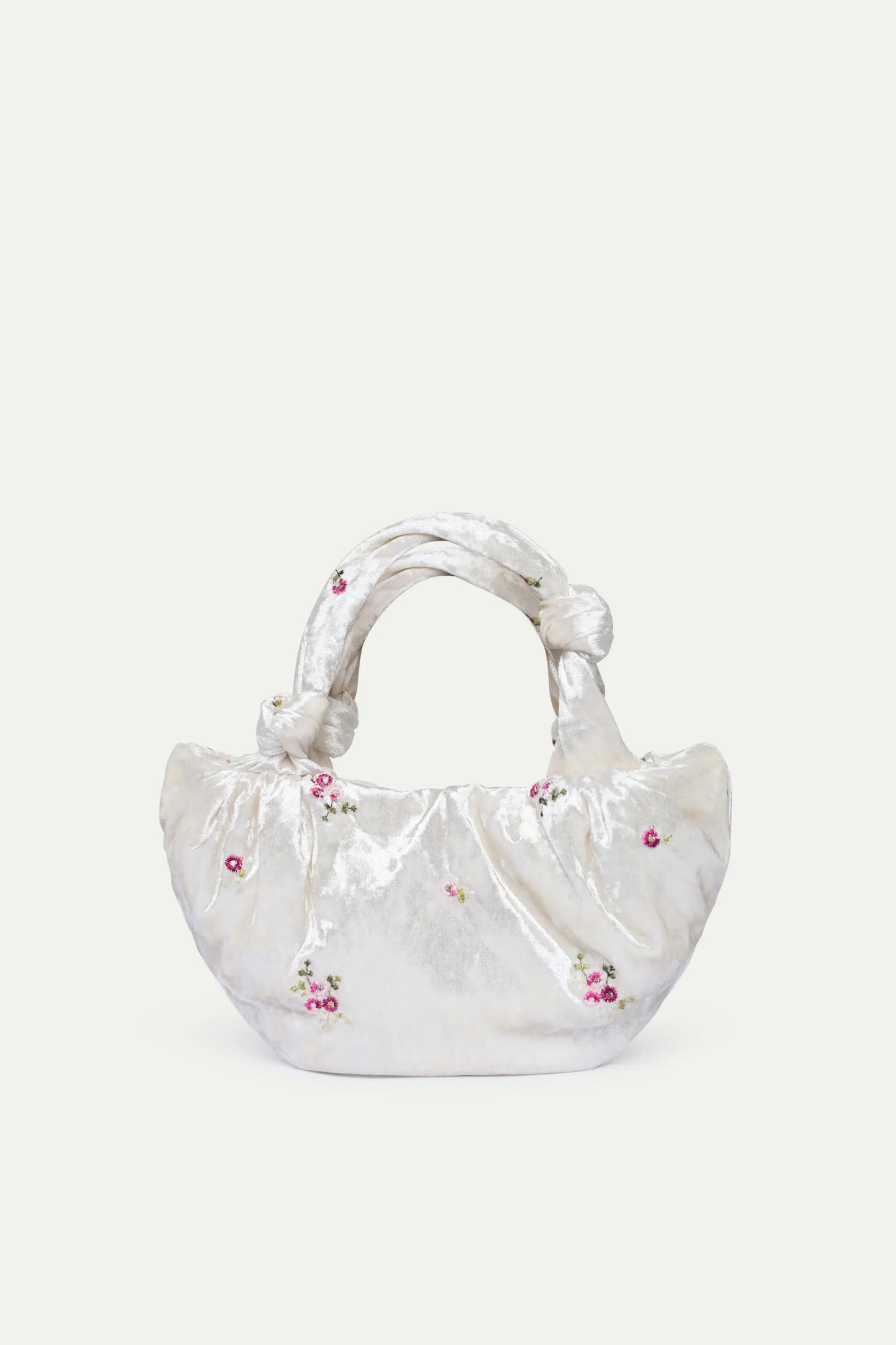 Velvet handbag with floral embroidery