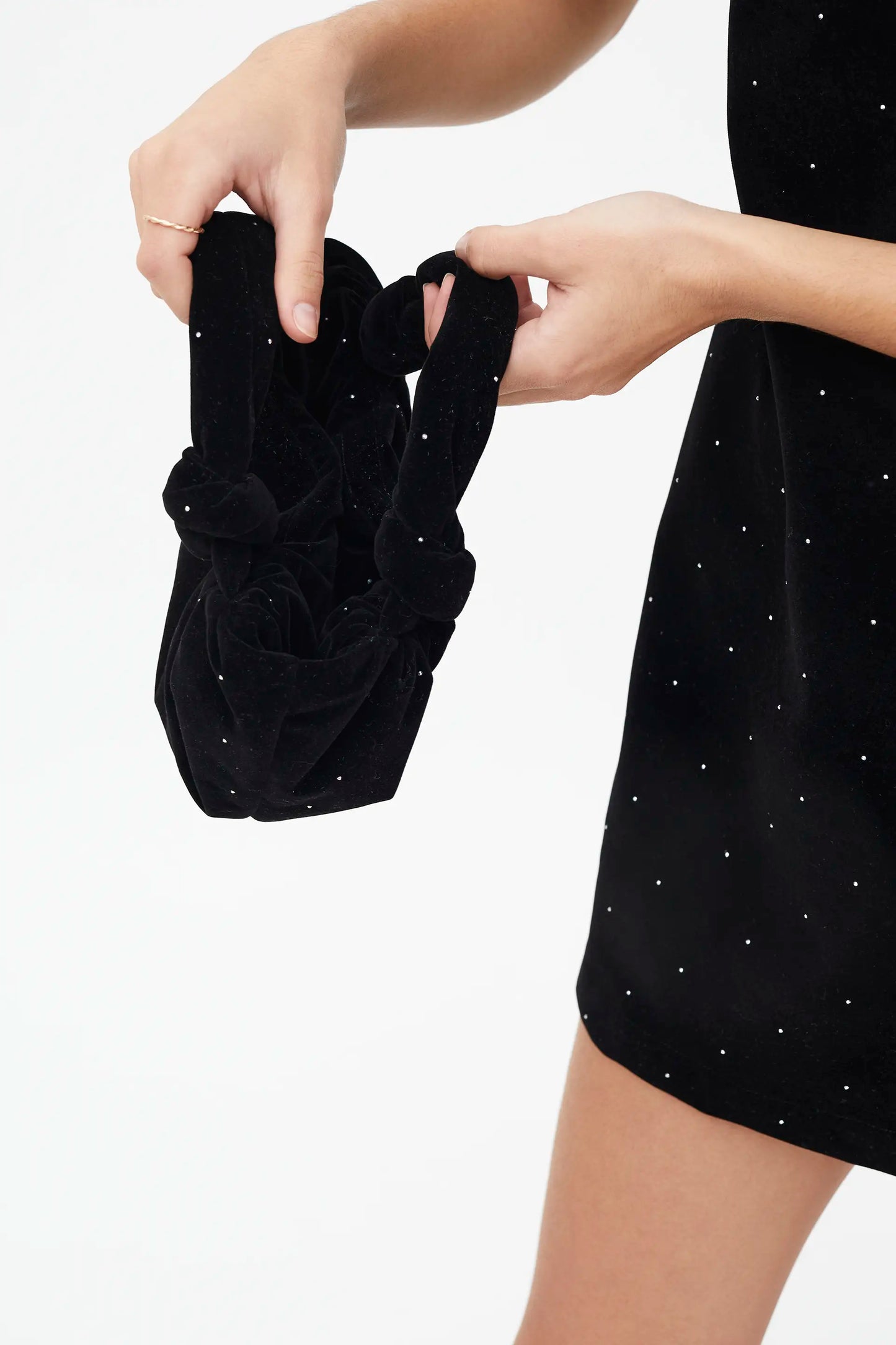 Black velvet handbag