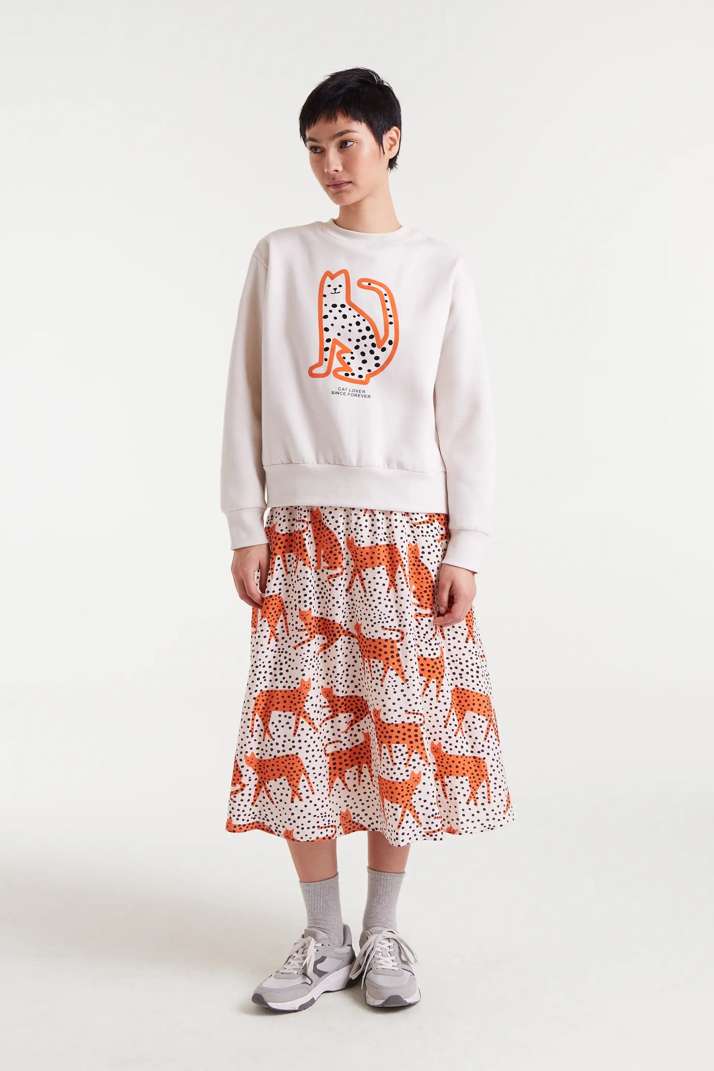 Felpa bianca con stampa Cat Lover Since Forever