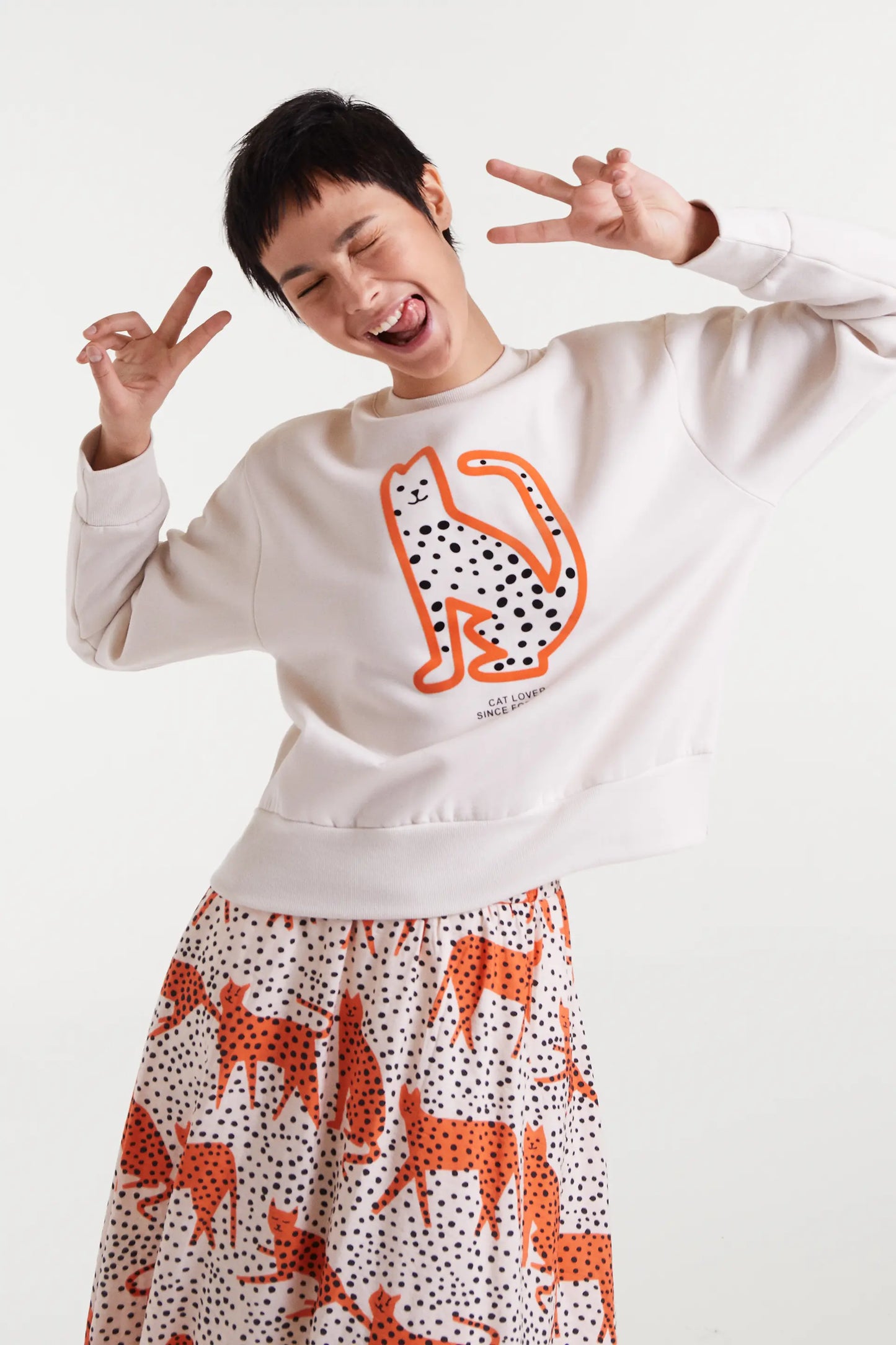 Felpa bianca con stampa Cat Lover Since Forever