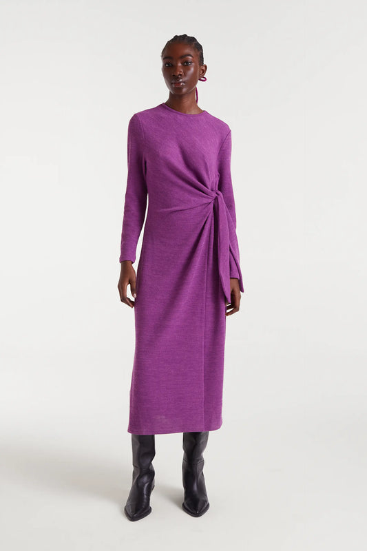 Vestido largo punto canalé magenta