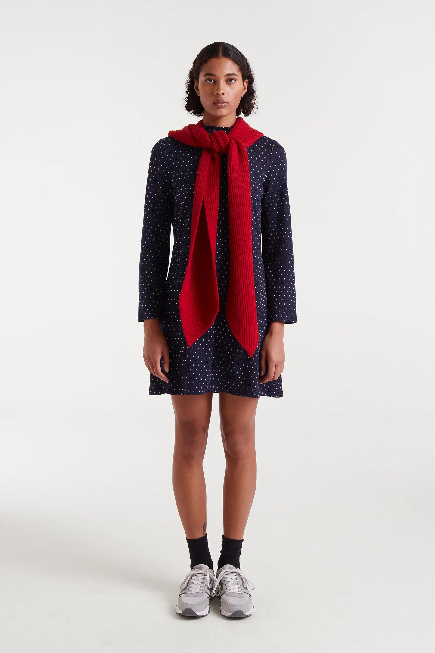 Abito corto in jacquard con stampa Super Mini Dots