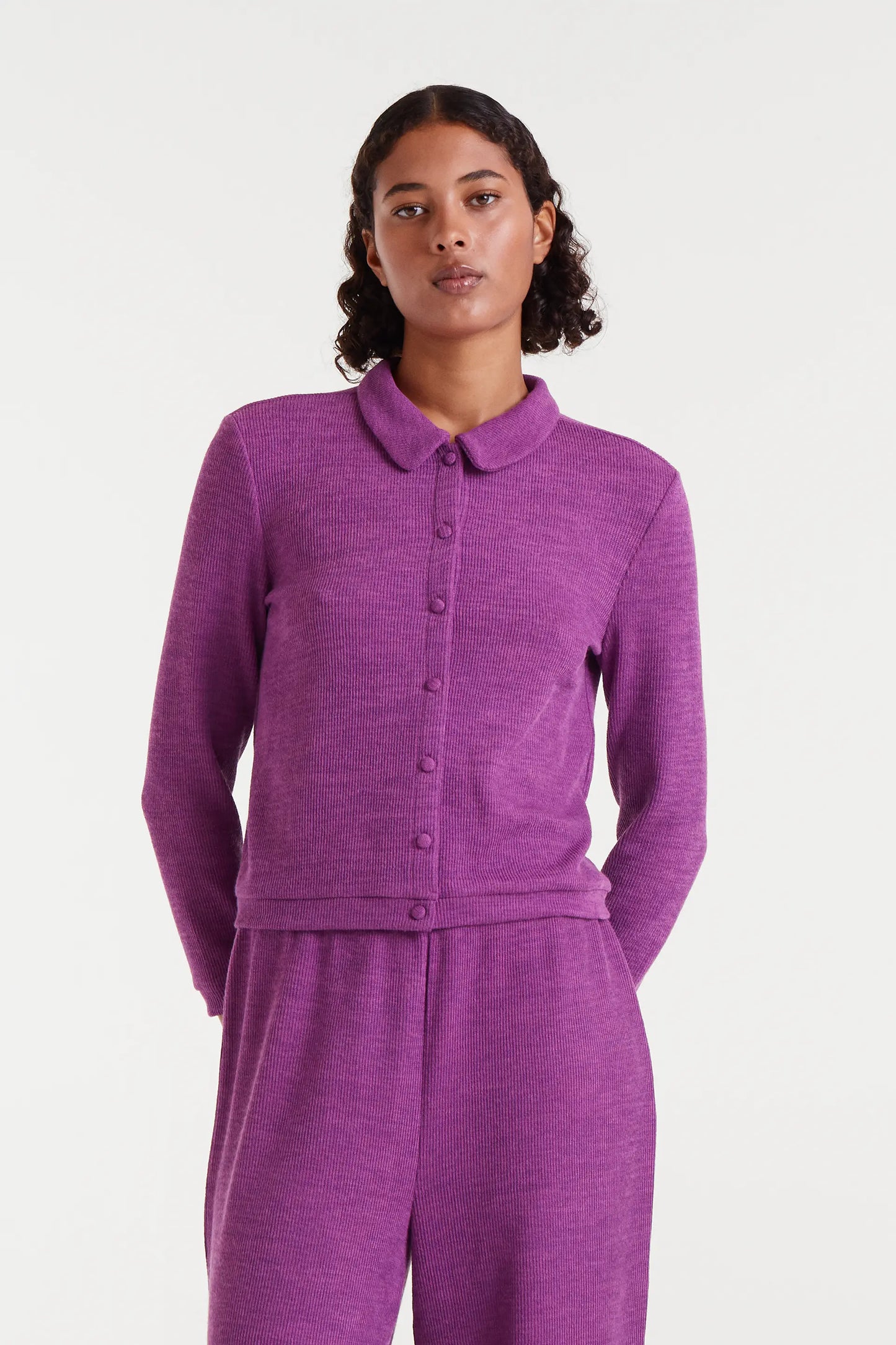 Cardigan a coste magenta