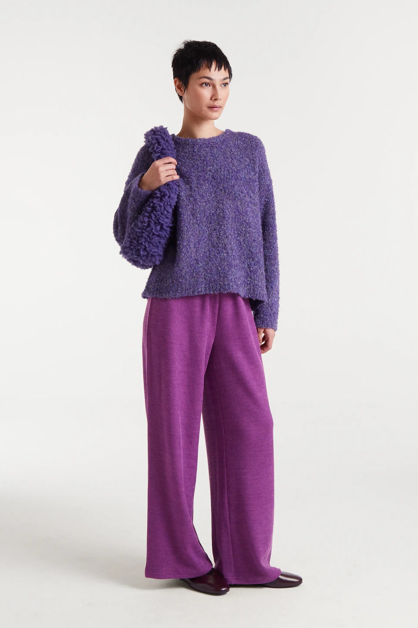 Pantaloni in maglia a coste magenta