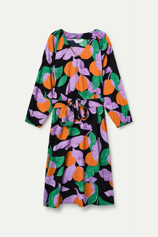 Vestido midi escote pico con estampado Apricot