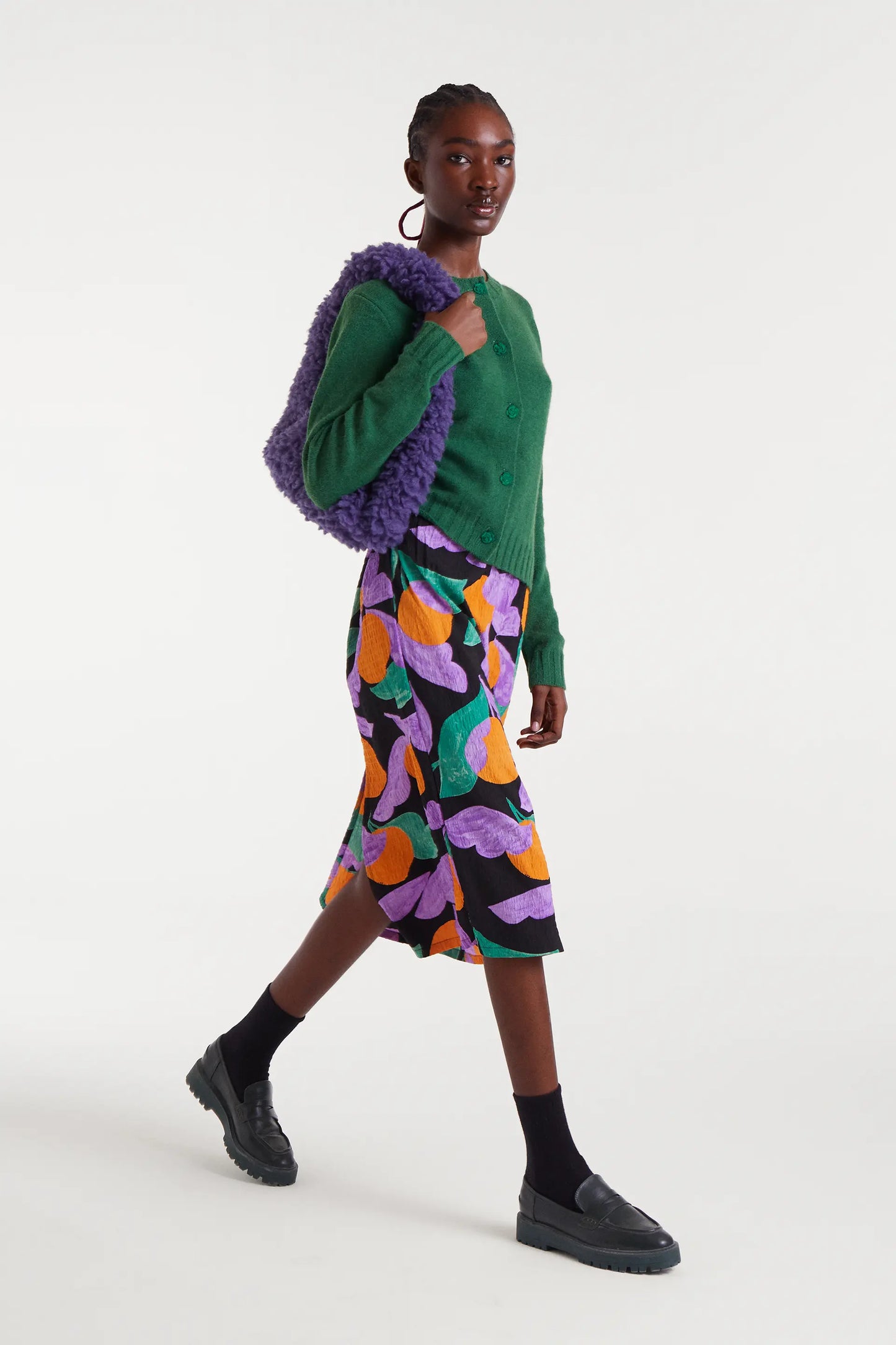 Gonna midi con stampa albicocca