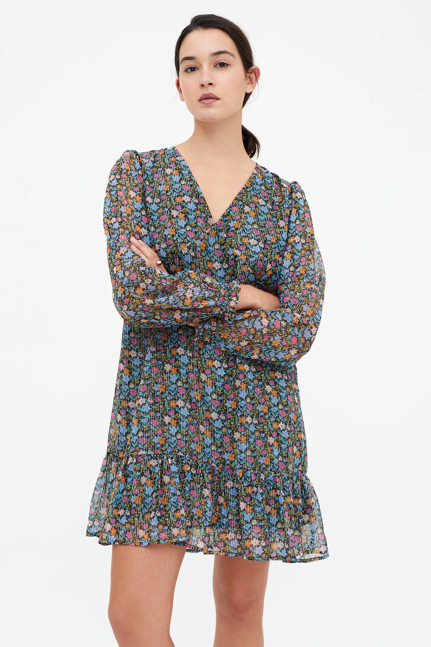 Abito corto con stampa Flowers Lurex