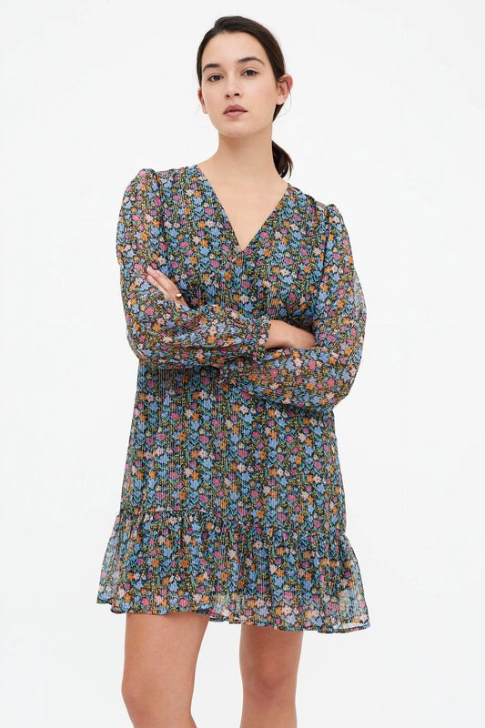 Vestido corto con estampado Flowers Lurex