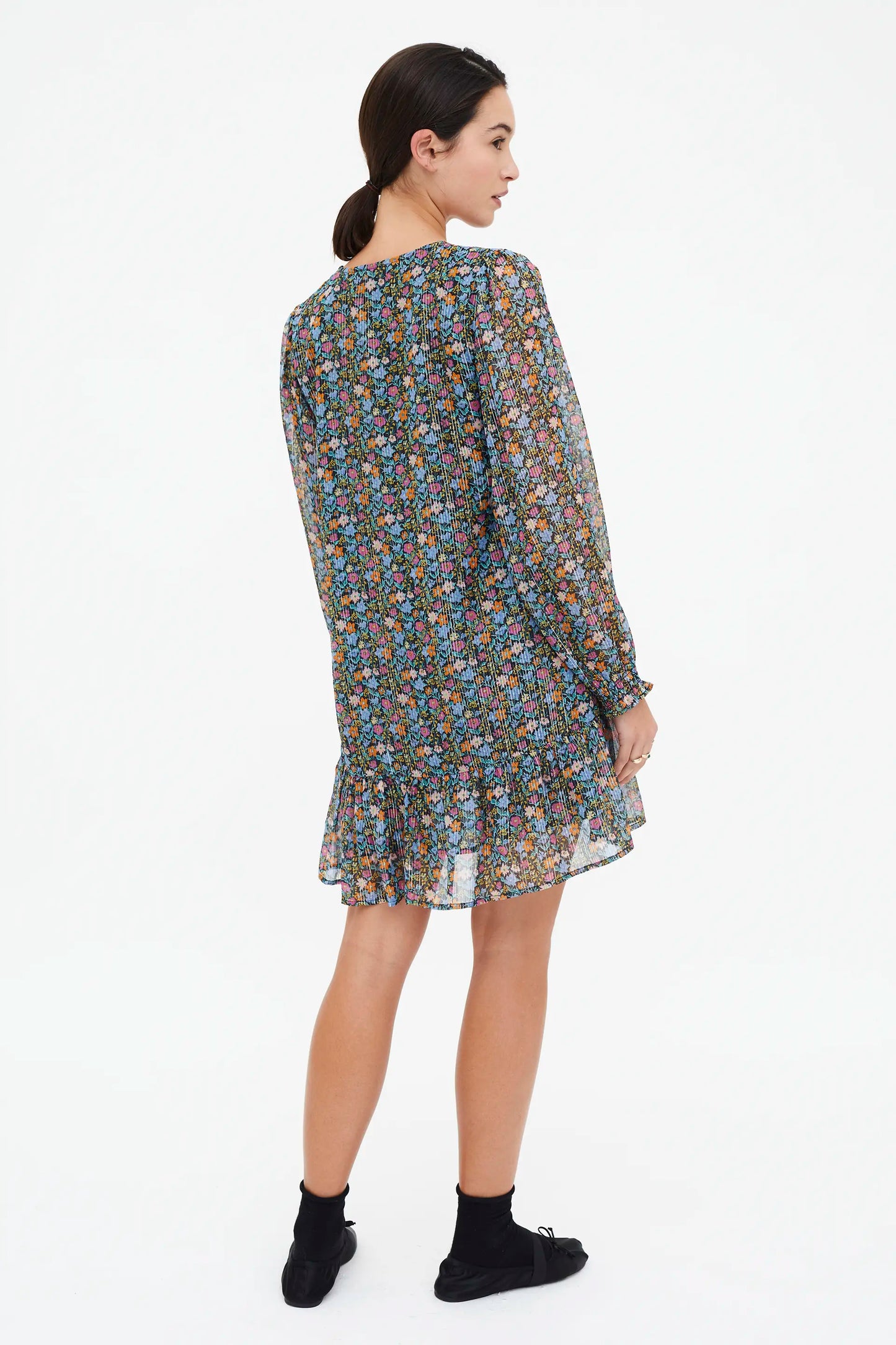 Abito corto con stampa Flowers Lurex