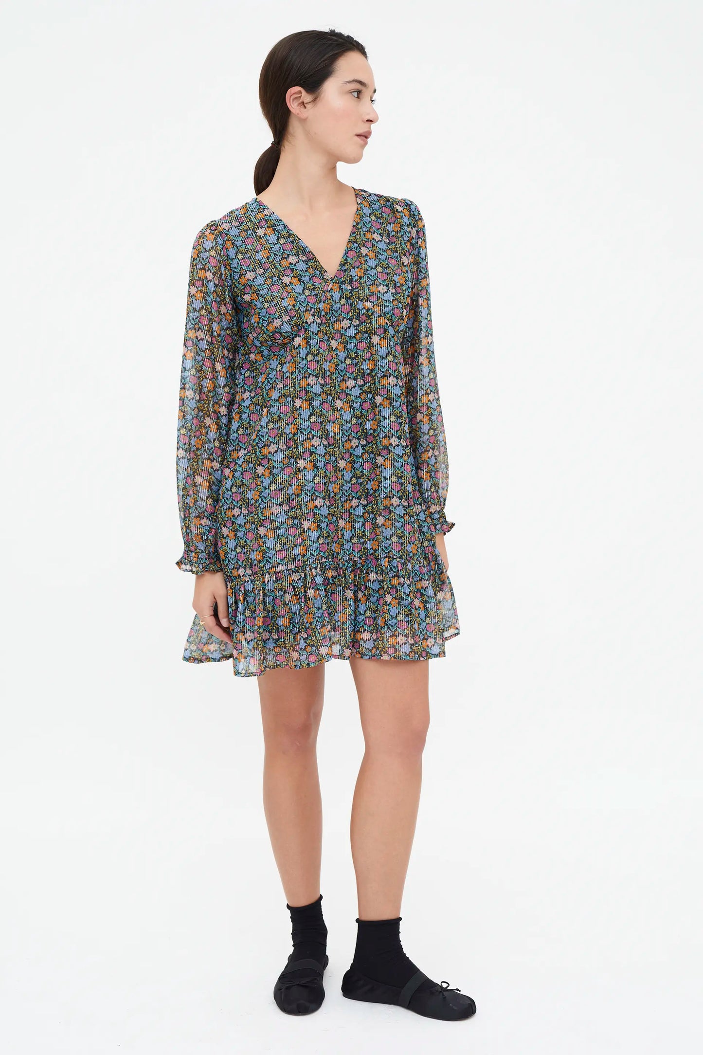 Abito corto con stampa Flowers Lurex