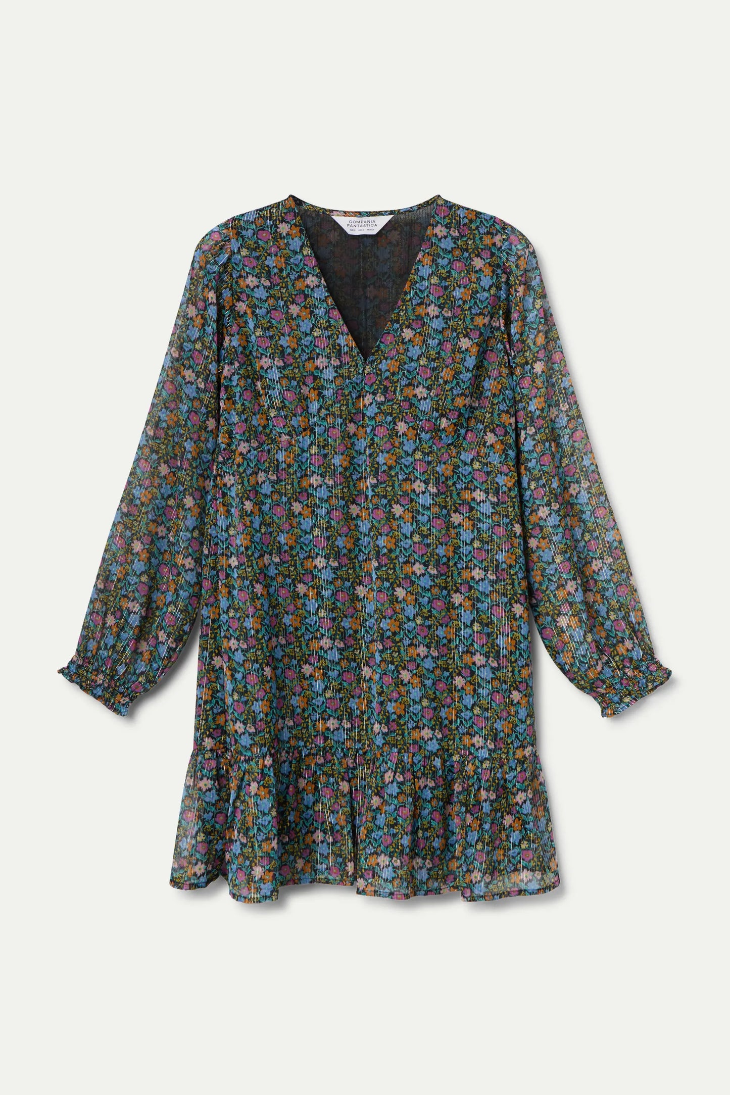 Abito corto con stampa Flowers Lurex