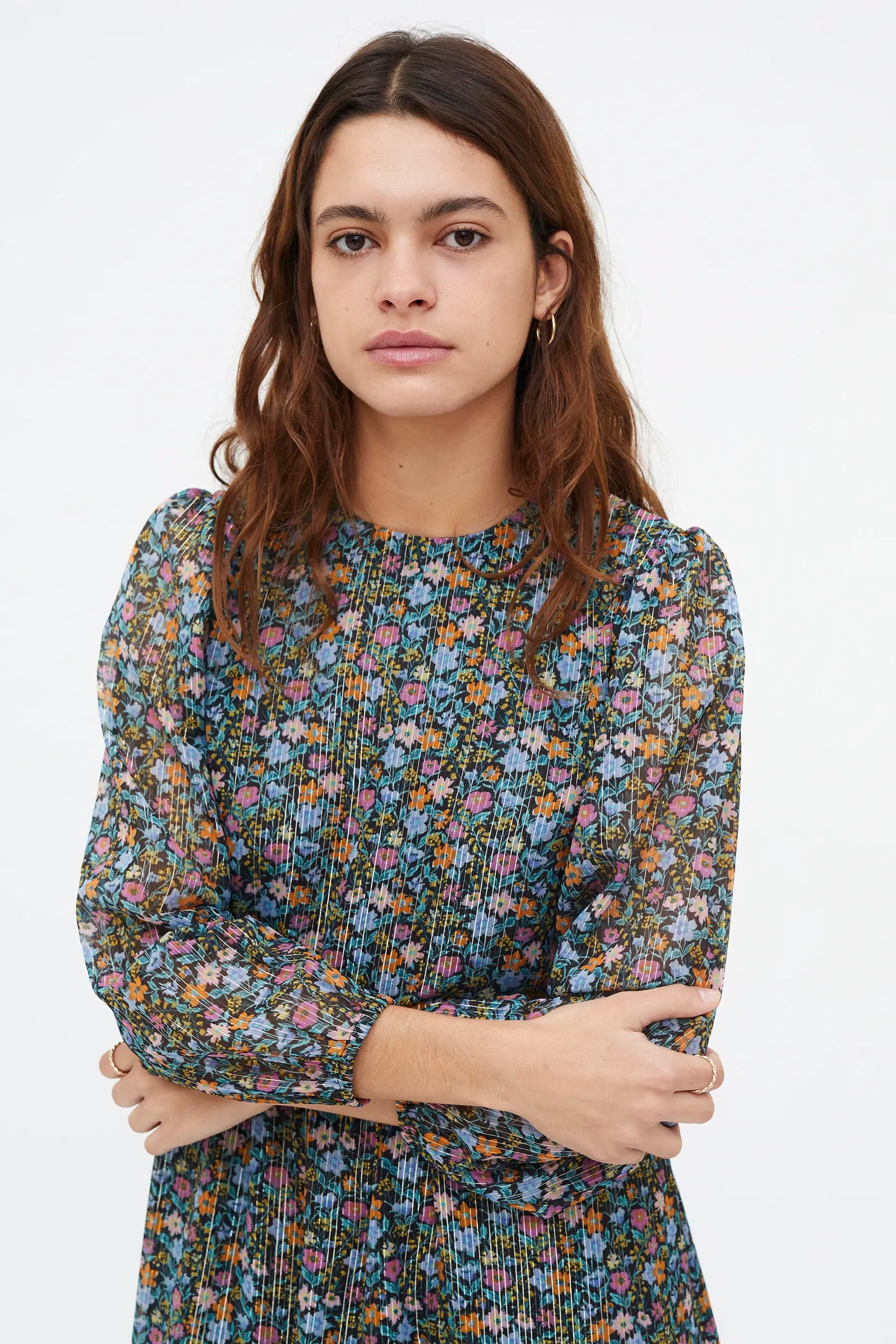 Vestido midi con estampado Flowers Lurex