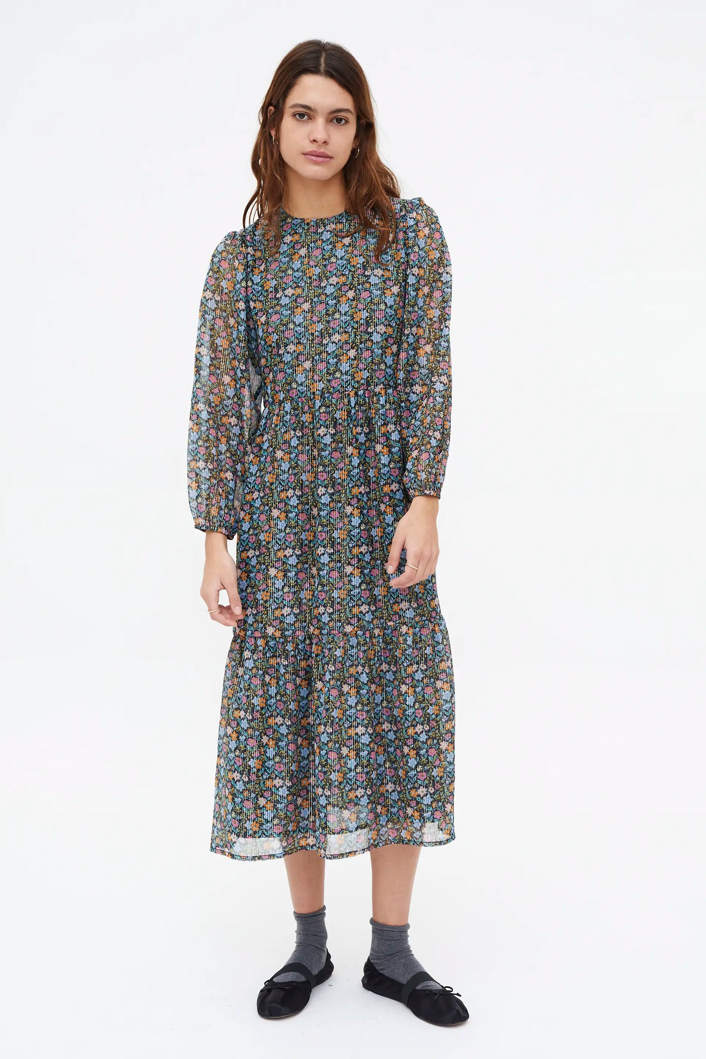 Vestido midi con estampado Flowers Lurex