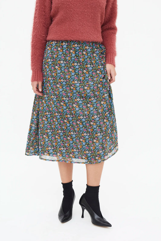 Falda midi con estampado Flowers Lurex