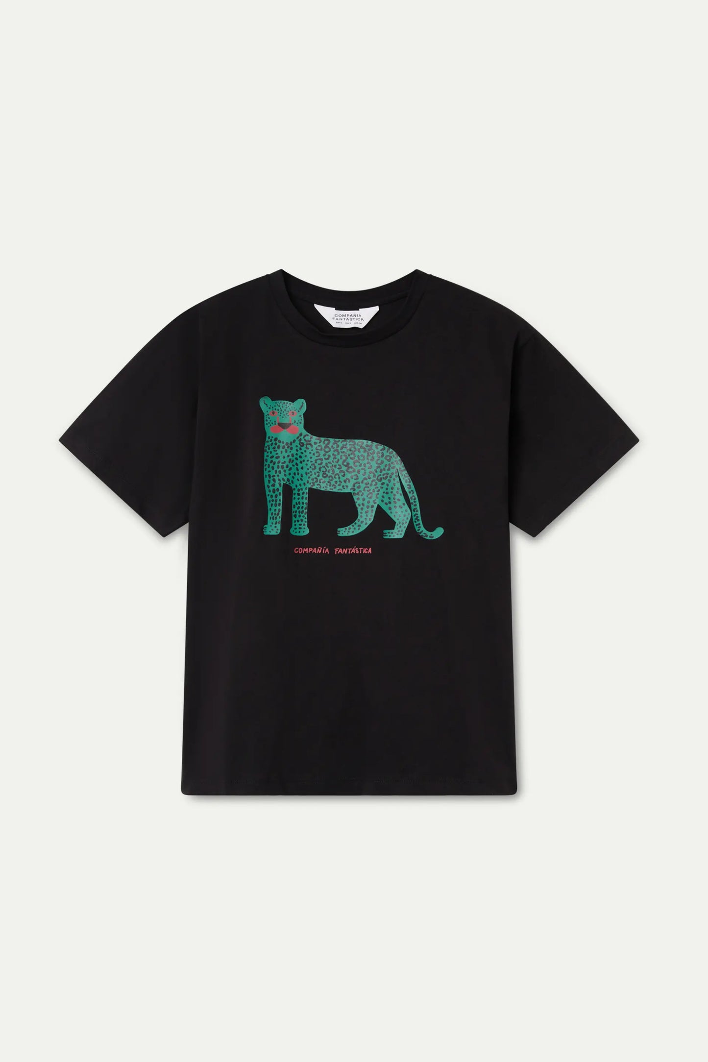 Camiseta negra 100% algodón con print de Leopardo