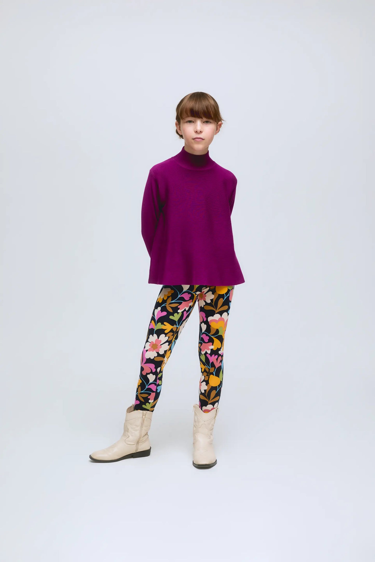Girls' purple long-sleeved turtleneck sweater